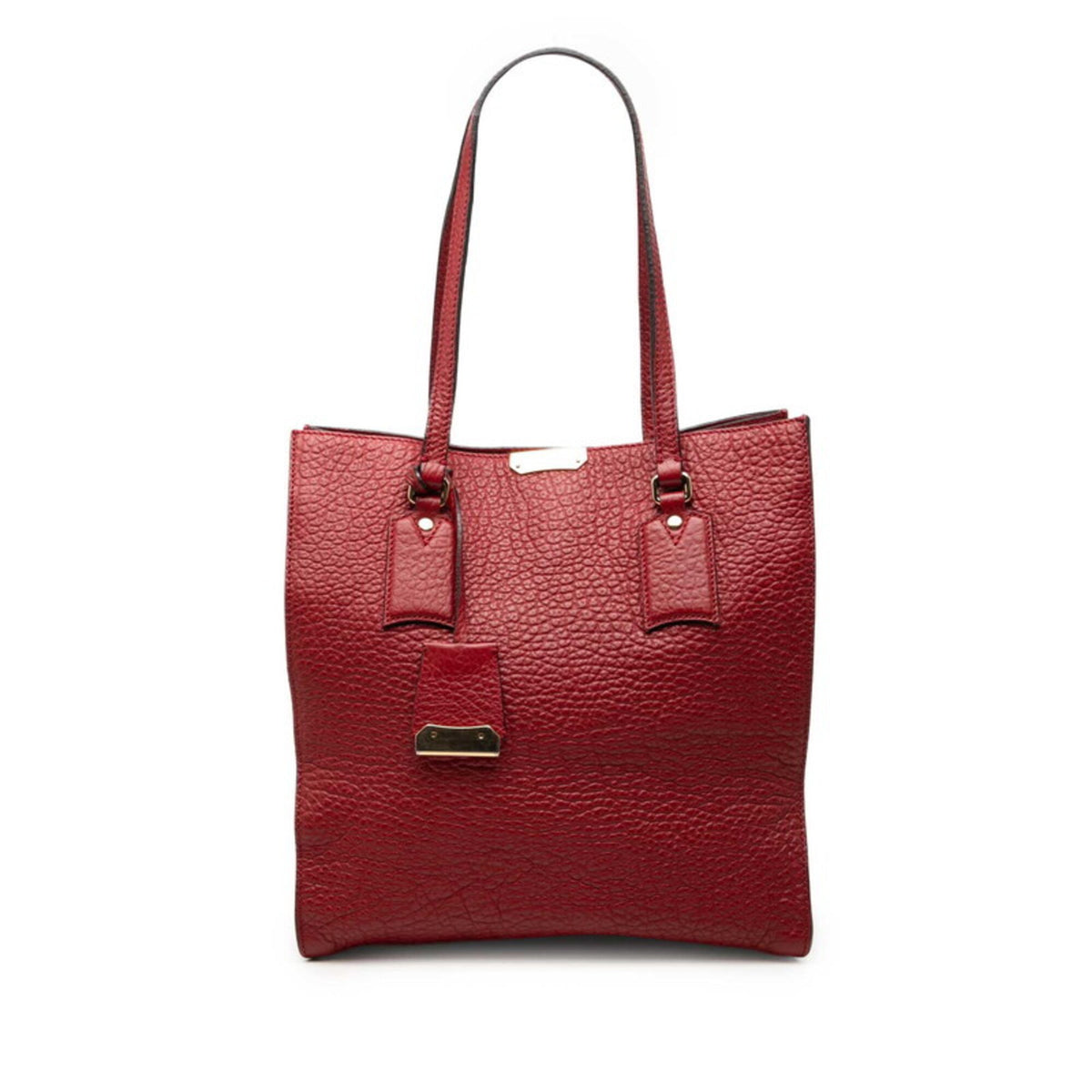 Burberry Red Color Leather Shoulder Bag Tote Bag (Pre-Owned)