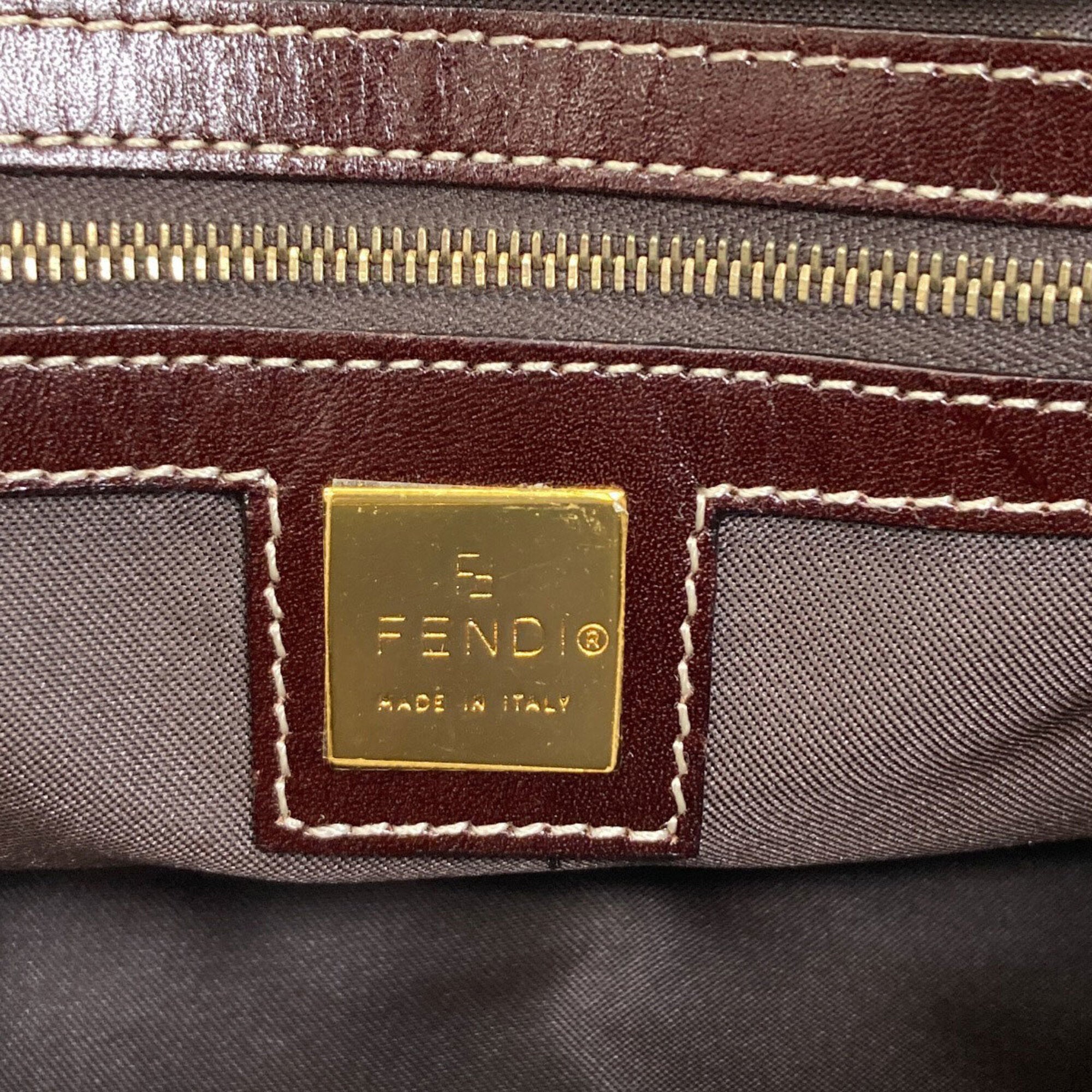 Fendi Zucchino Brown Leather Handbag (Pre-Owned)
