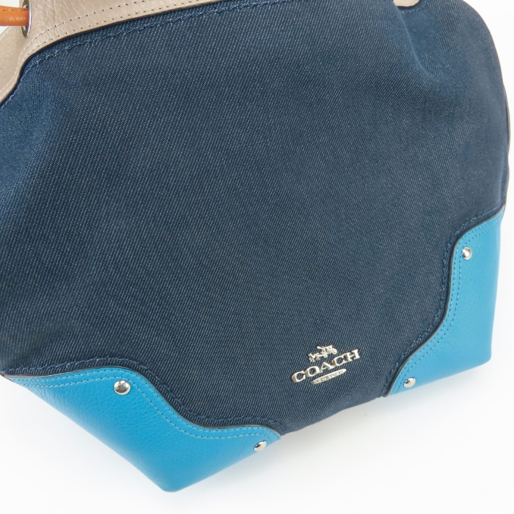 Coach Blue Grayish Orange Denim Leather Shoulder Bag (Pre-Owned)