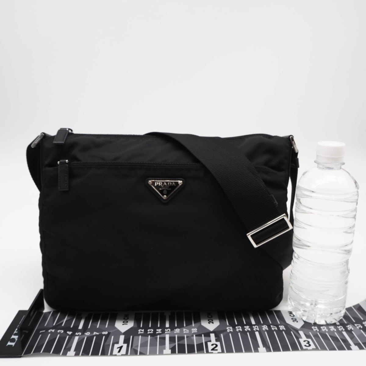 Prada Saffiano Black Nylon Leather Shoulder Bag (Pre-Owned)