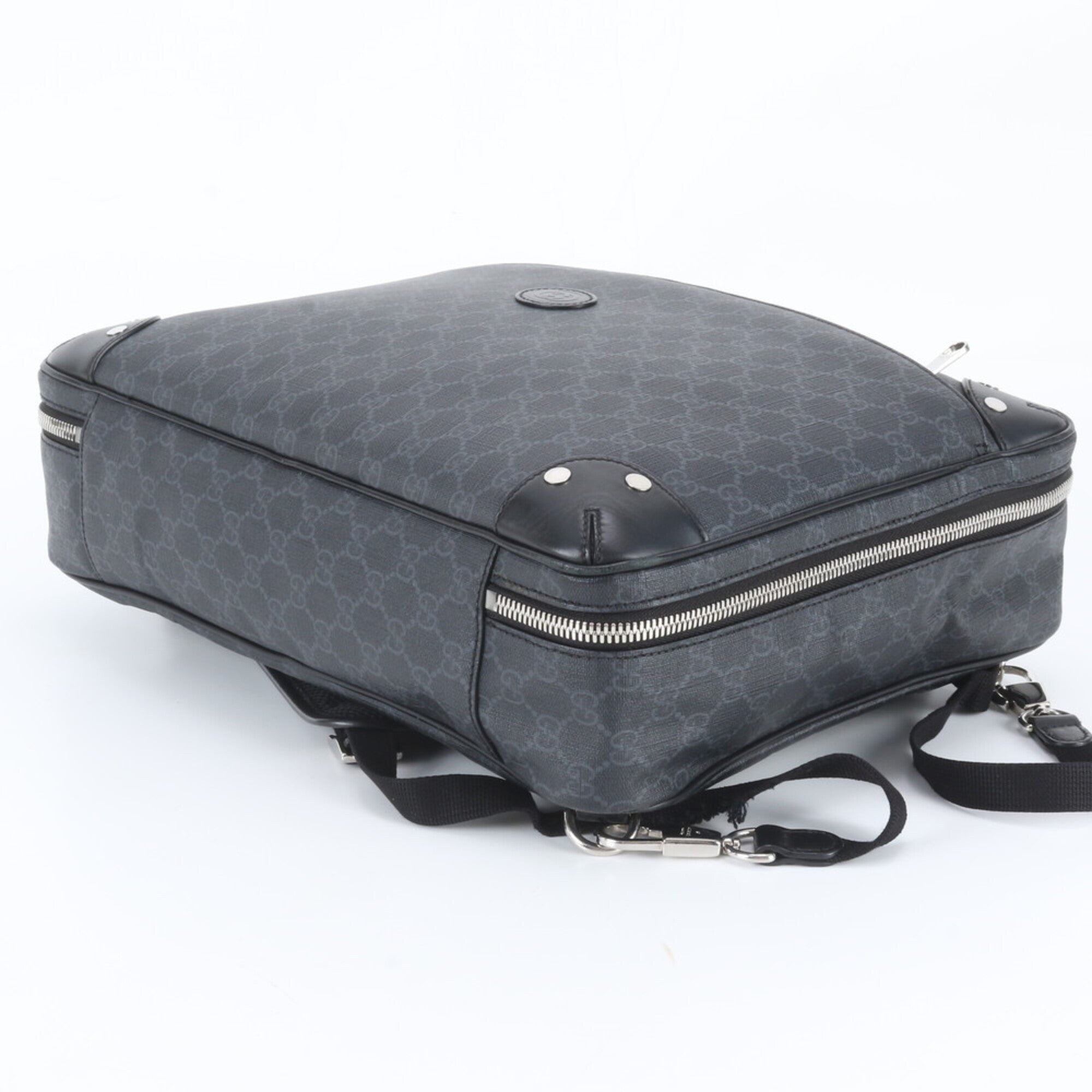 Gucci Gray Leather Coated Canvas Backpack (Pre-Owned)