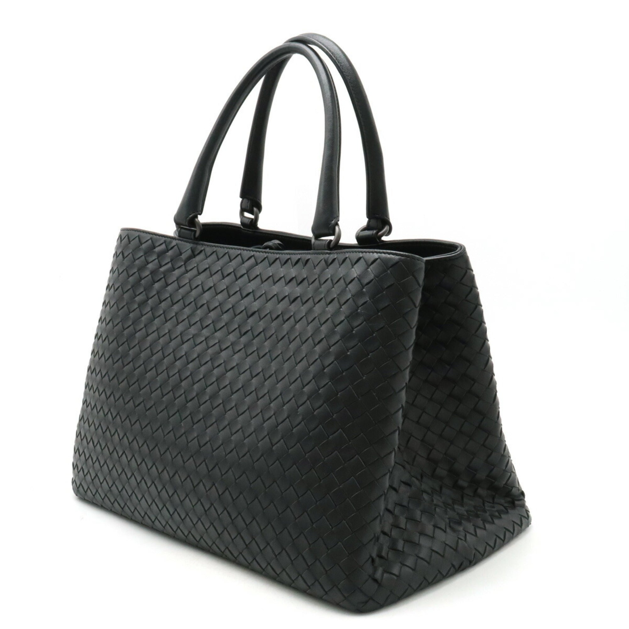 Bottega Veneta Intrecciato Black Leather Handbag Tote Bag (Pre-Owned)