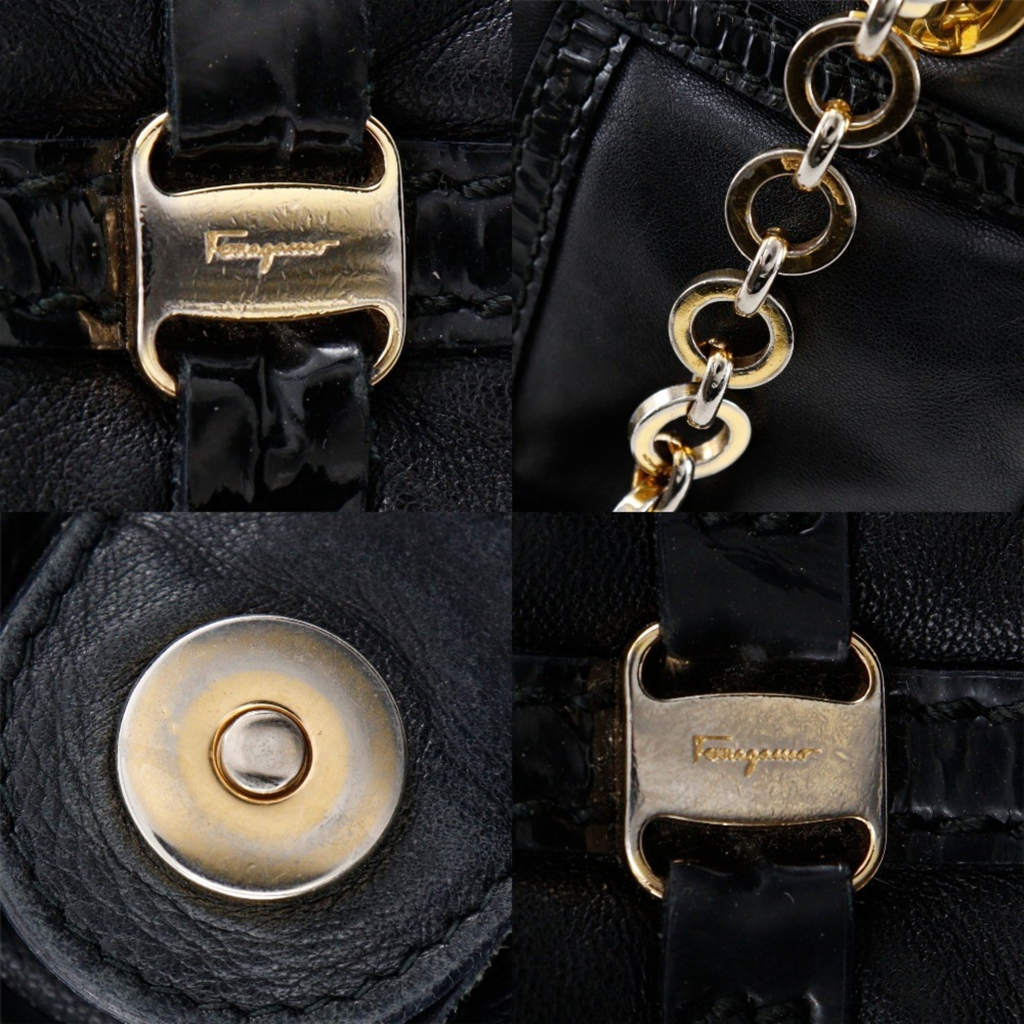 Salvatore Ferragamo Vara Black Leather Tote Bag (Pre-Owned)