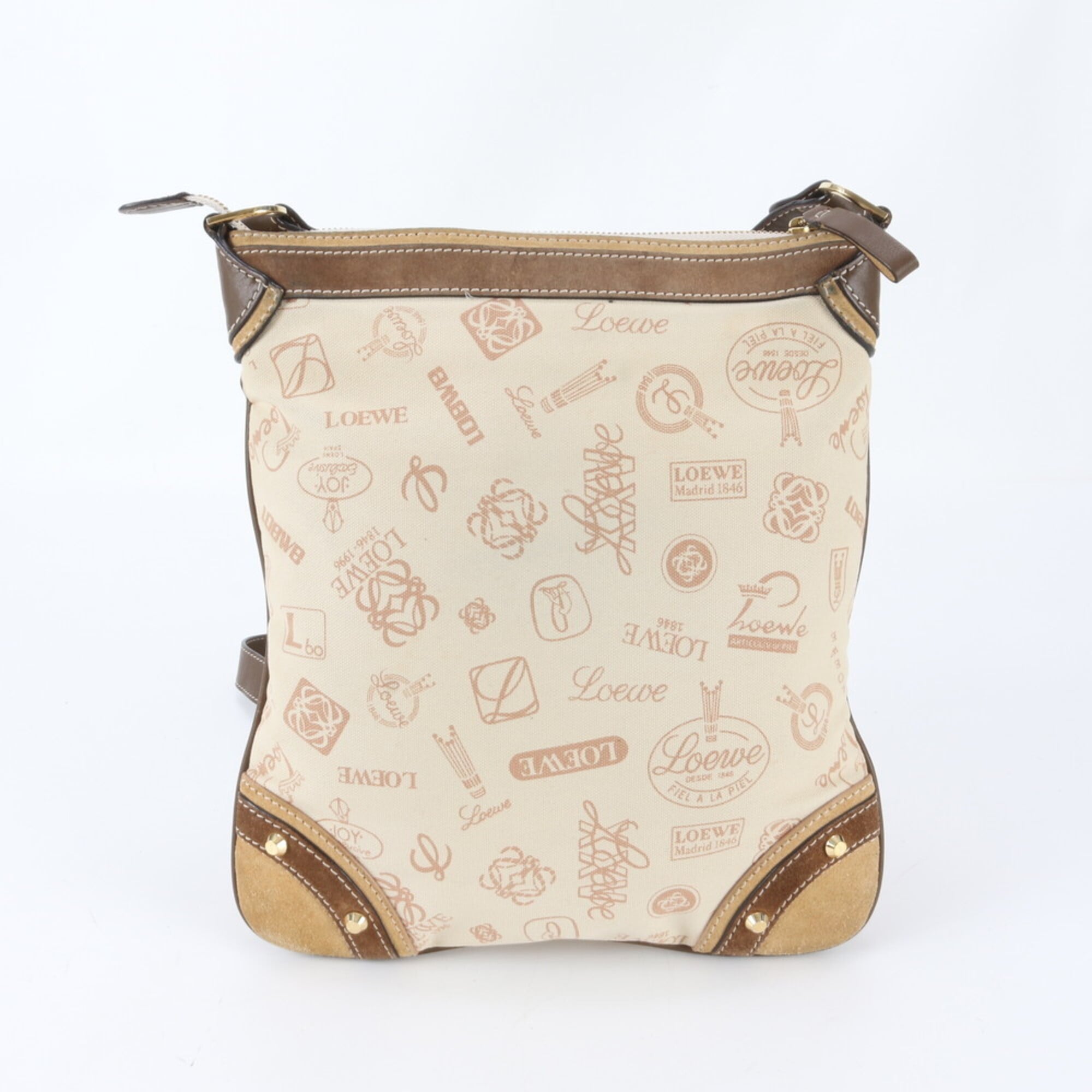 Loewe Beige Brown Leather Canvas Shoulder Bag (Pre-Owned)