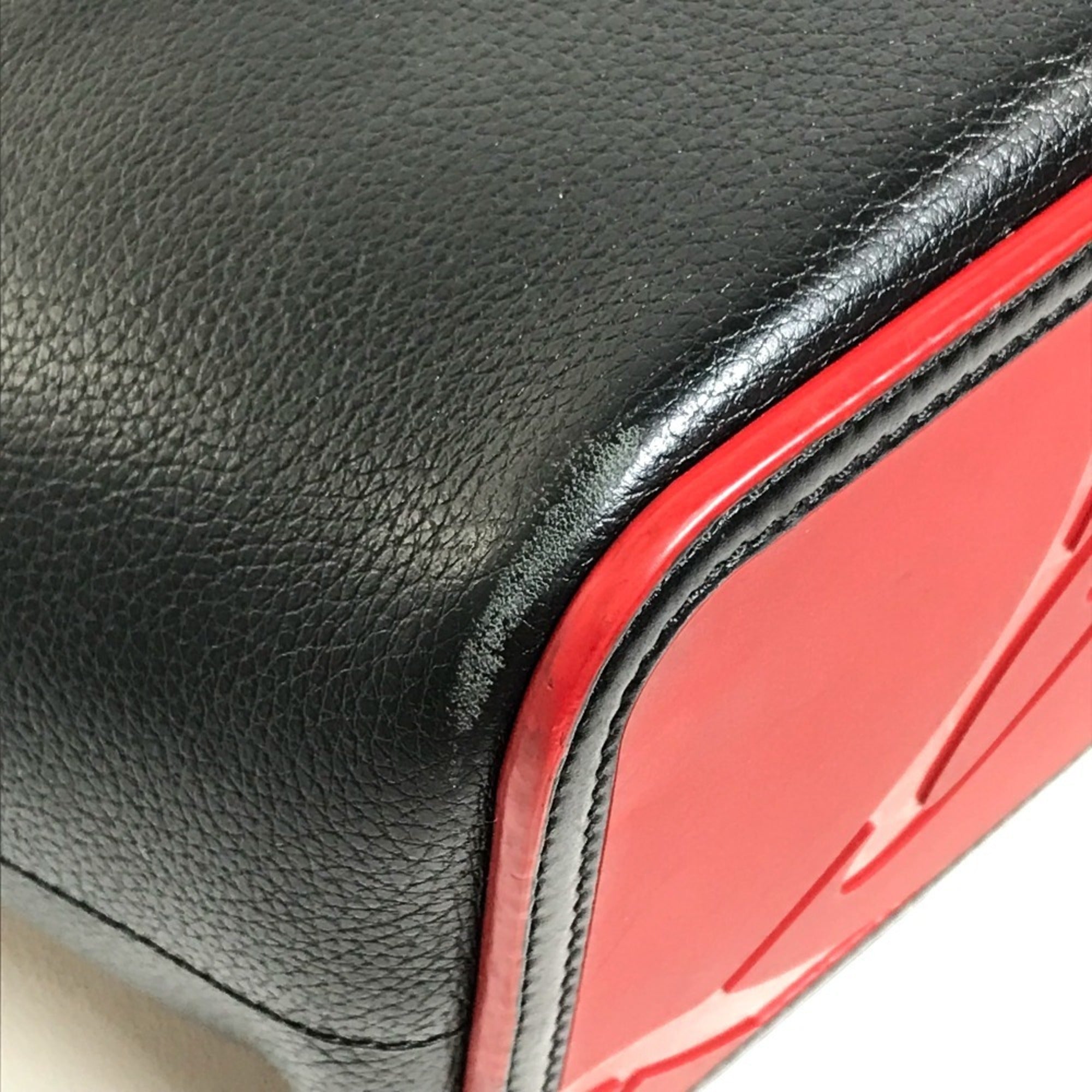 Christian Louboutin Black Red Color Leather Shoulder Bag Tote Bag (Pre-Owned)