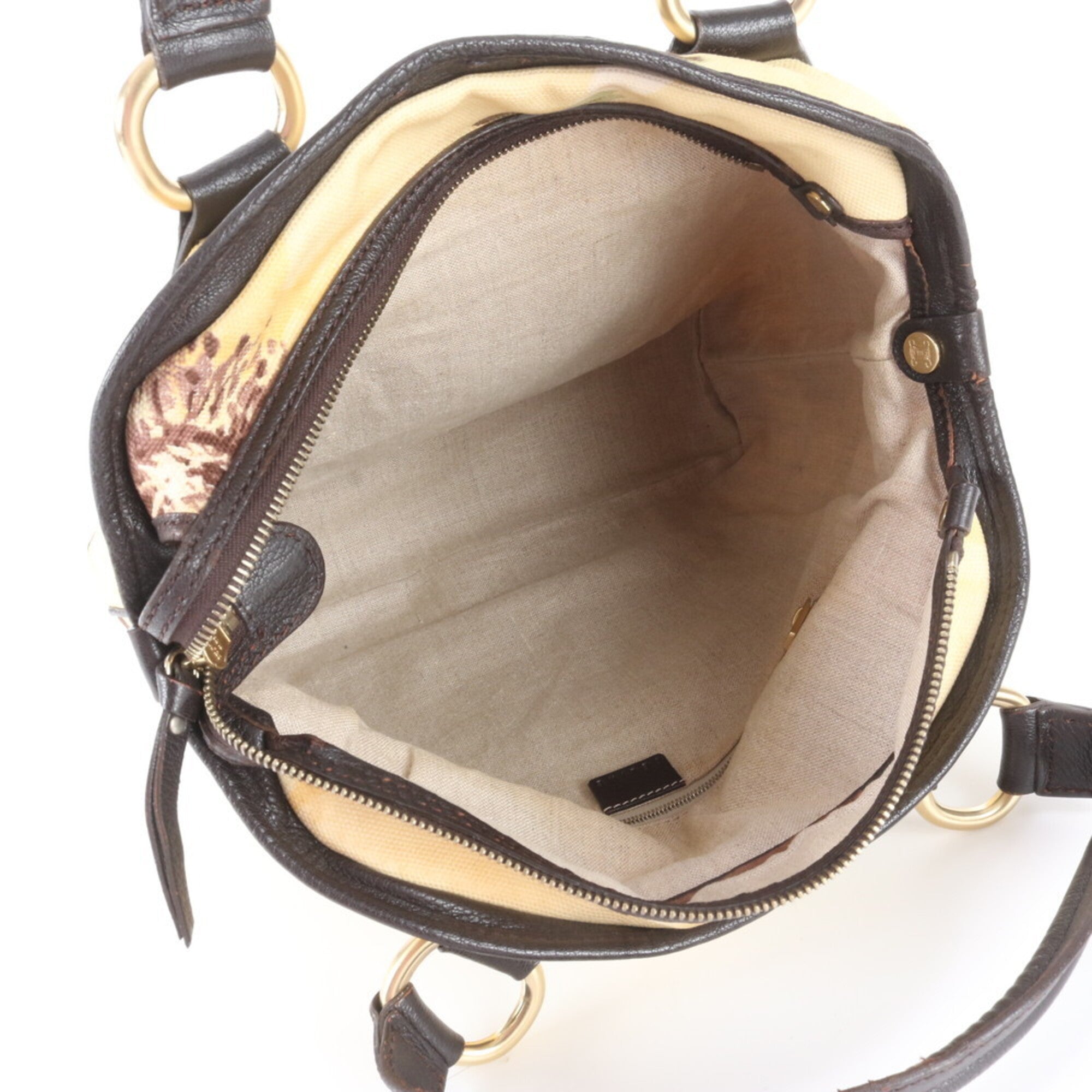 Celine Brown Yellow Leather Canvas Handbag Shoulder Bag Tote Bag (Pre-Owned)