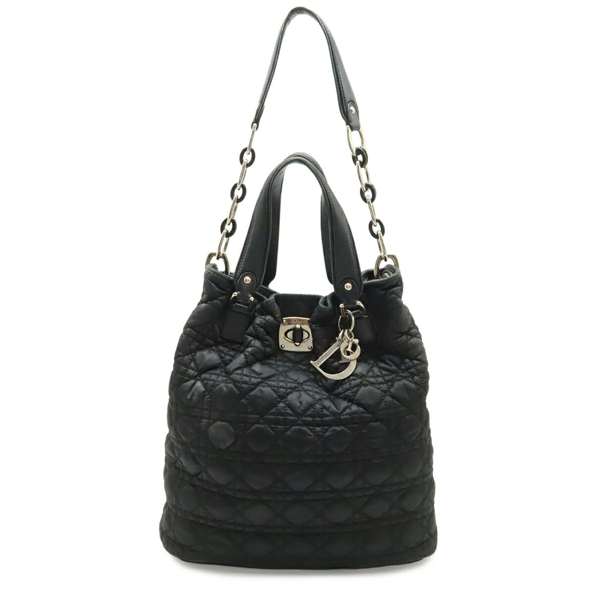 Christian Dior Black Nylon Leather Shoulder Bag Tote Bag (Pre-Owned)