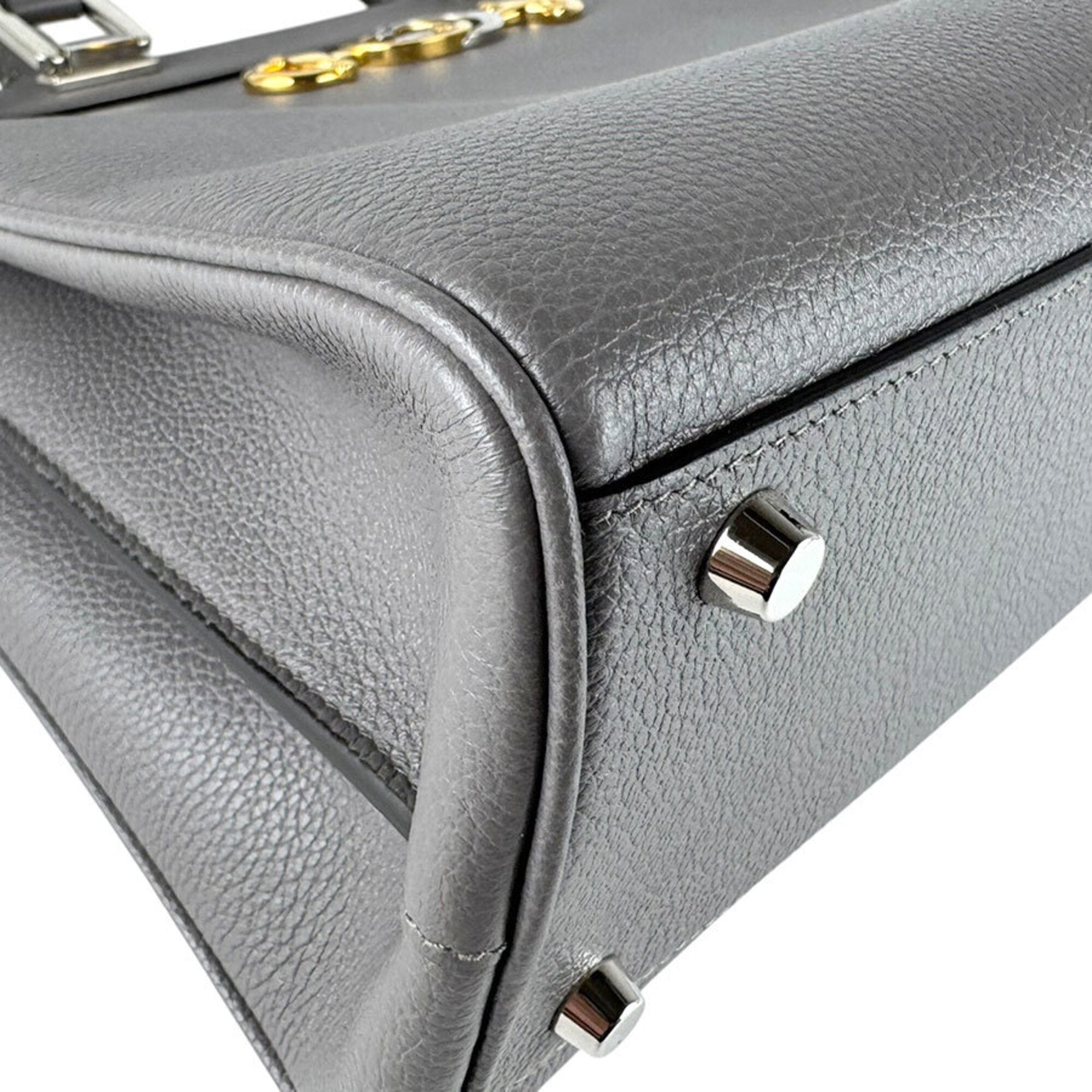 Gucci Gray Leather Handbag Shoulder Bag (Pre-Owned)