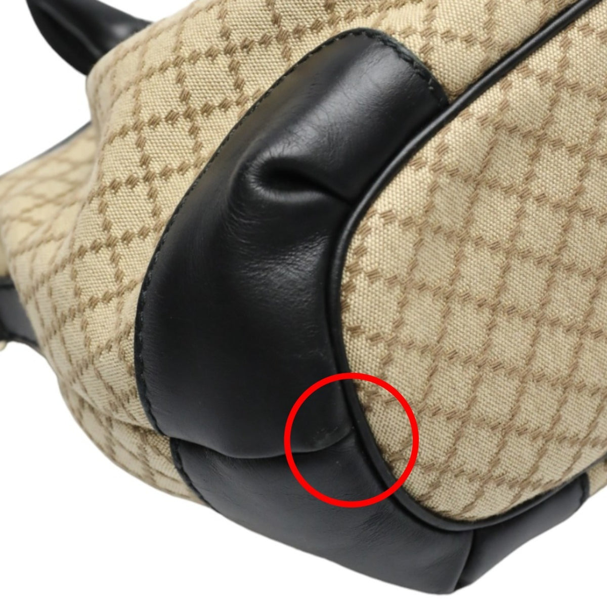 Gucci Beige Black Canvas Shoulder Bag (Pre-Owned)