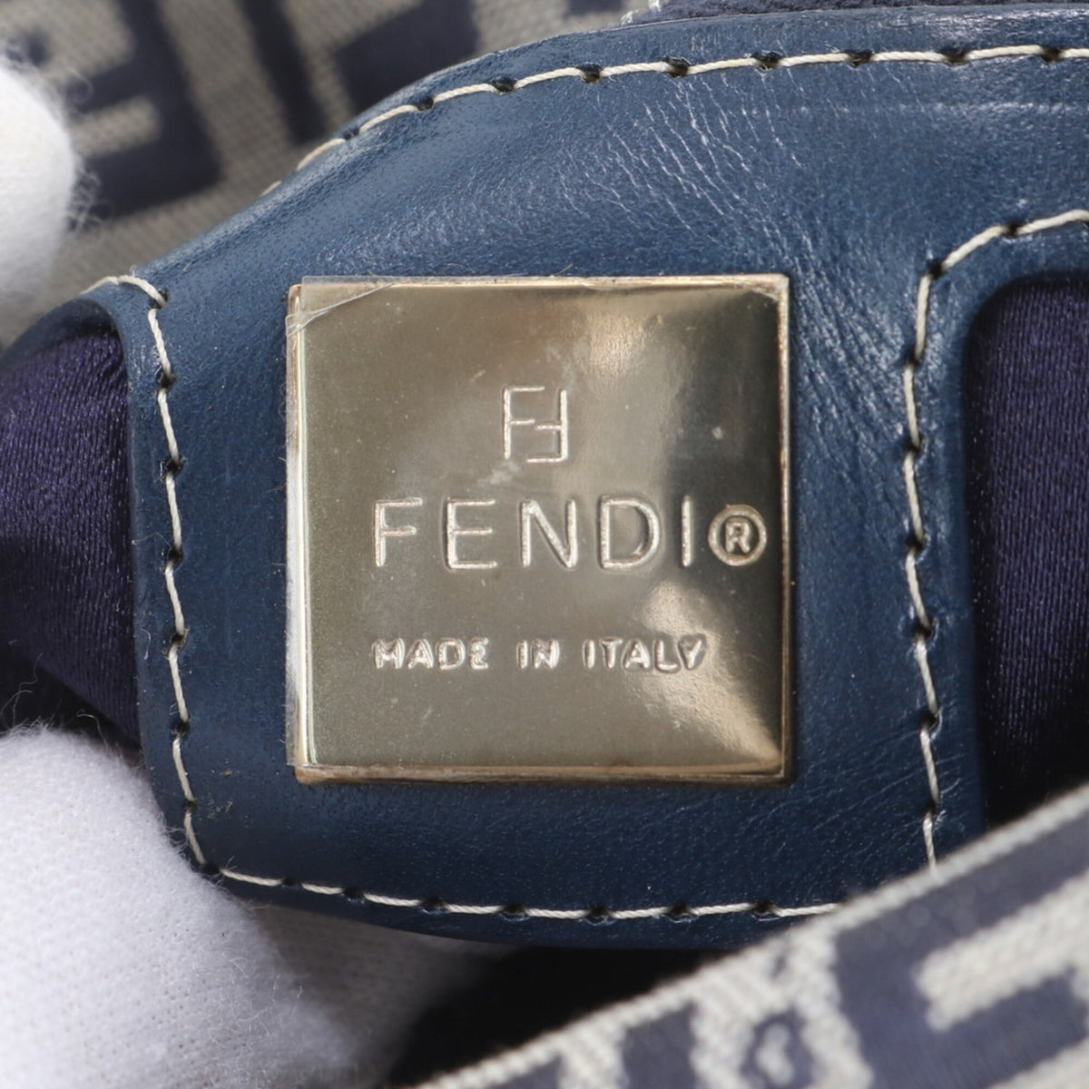 Fendi Gray Navy Leather Canvas Handbag (Pre-Owned)