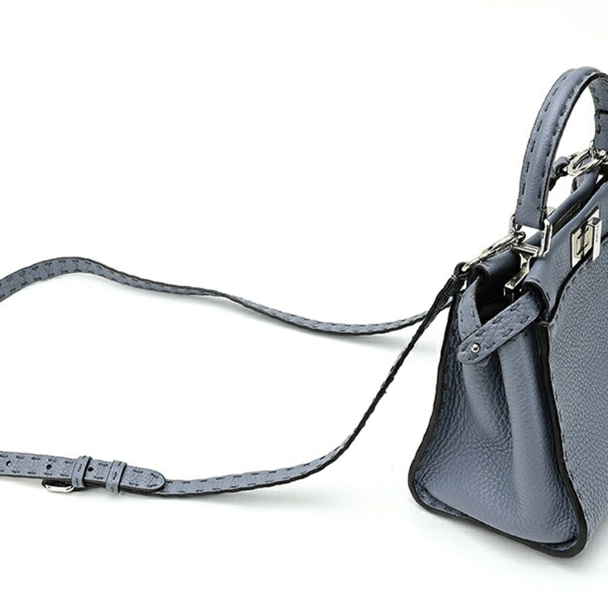 Fendi Blue Gray Leather Shoulder Bag (Pre-Owned)