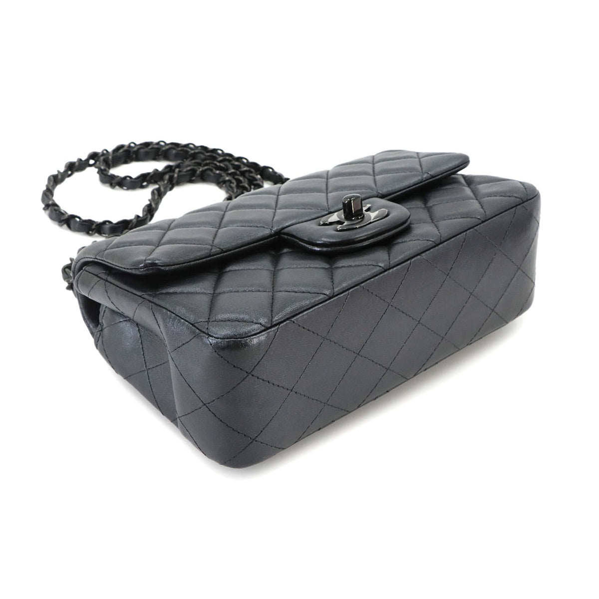 Chanel Black Gray Leather Handbag Shoulder Bag (Pre-Owned)