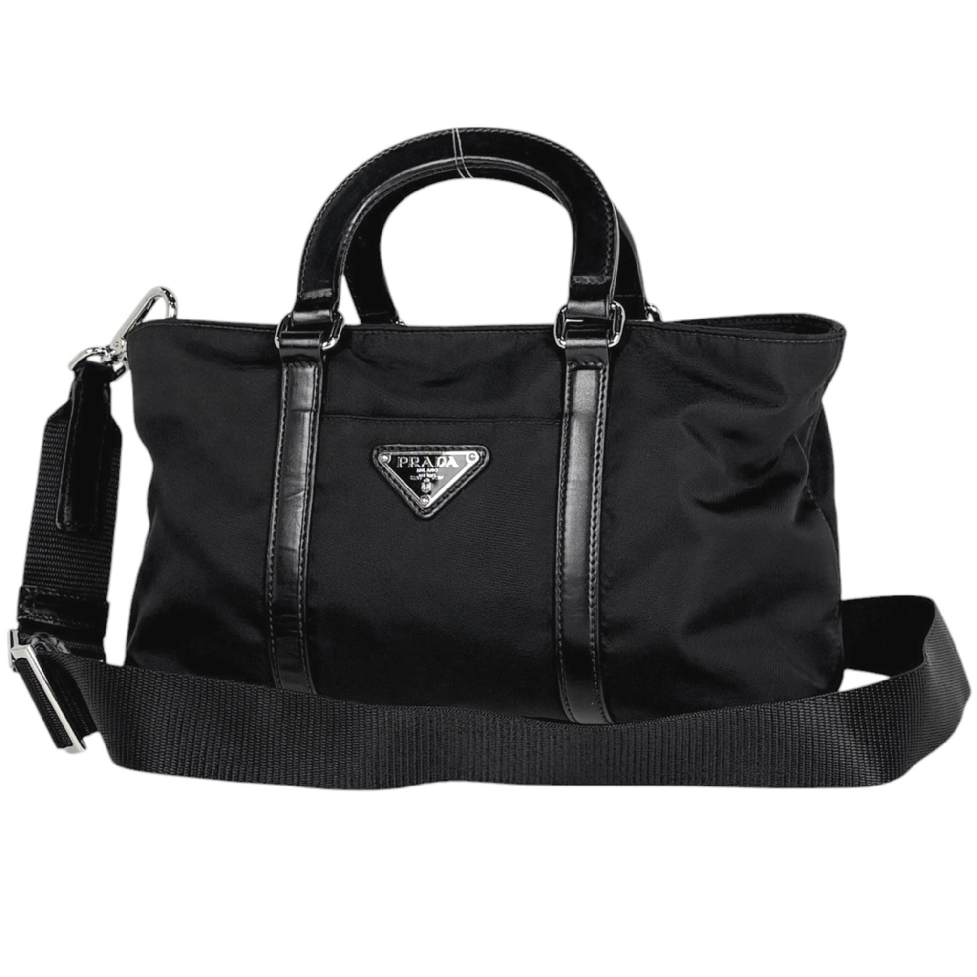 Prada Black Nylon Leather Handbag (Pre-Owned)