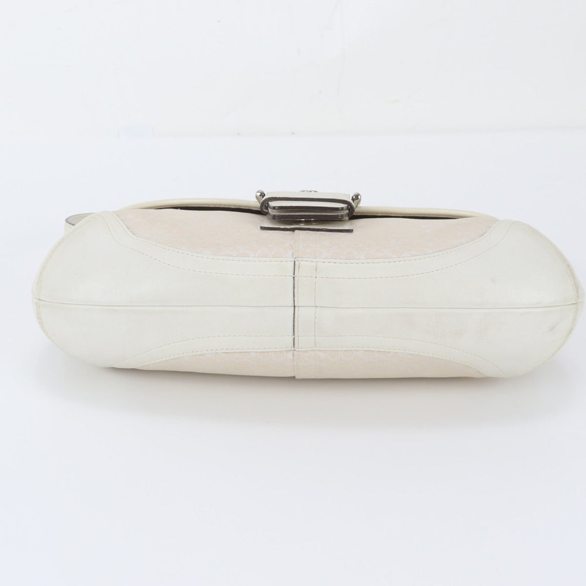 Coach Beige Off-White Leather Canvas Shoulder Bag Tote Bag (Pre-Owned)