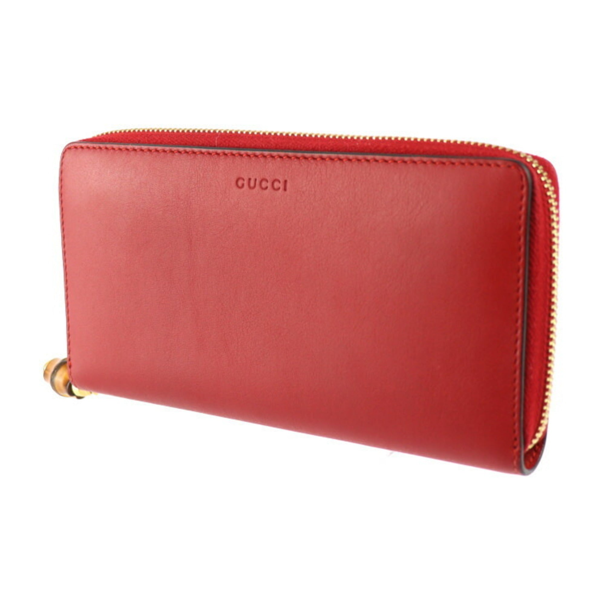 Gucci Red Color Leather Long Wallet (Bi-Fold) (Pre-Owned)