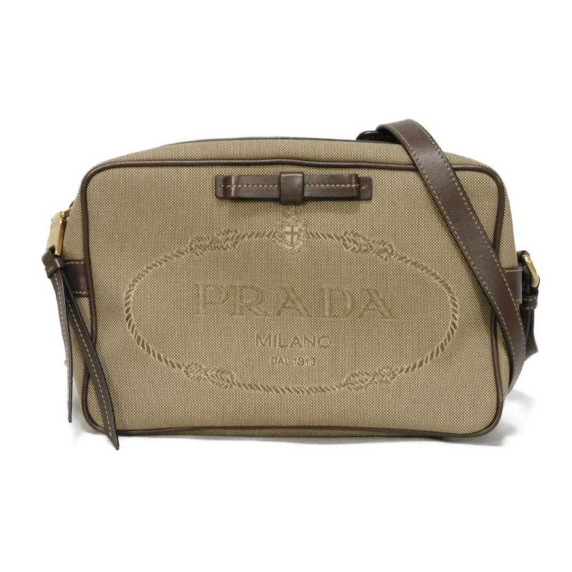 Prada Brown Jacquard Canvas Leather Shoulder Bag (Pre-Owned)