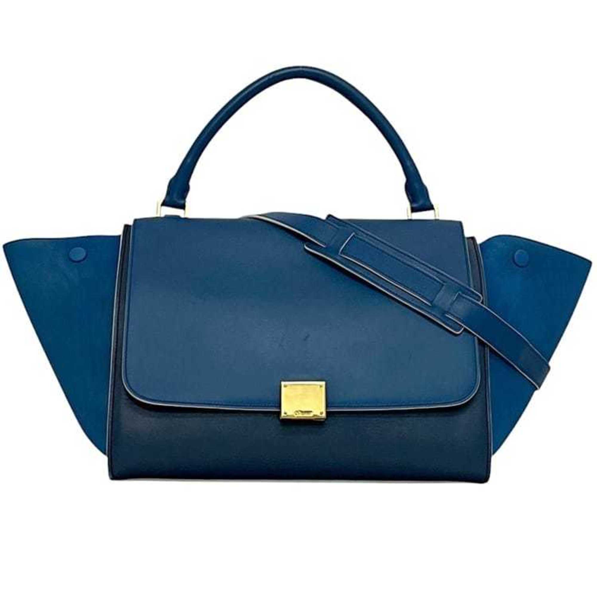 Celine Blue Navy Leather Handbag Shoulder Bag (Pre-Owned)
