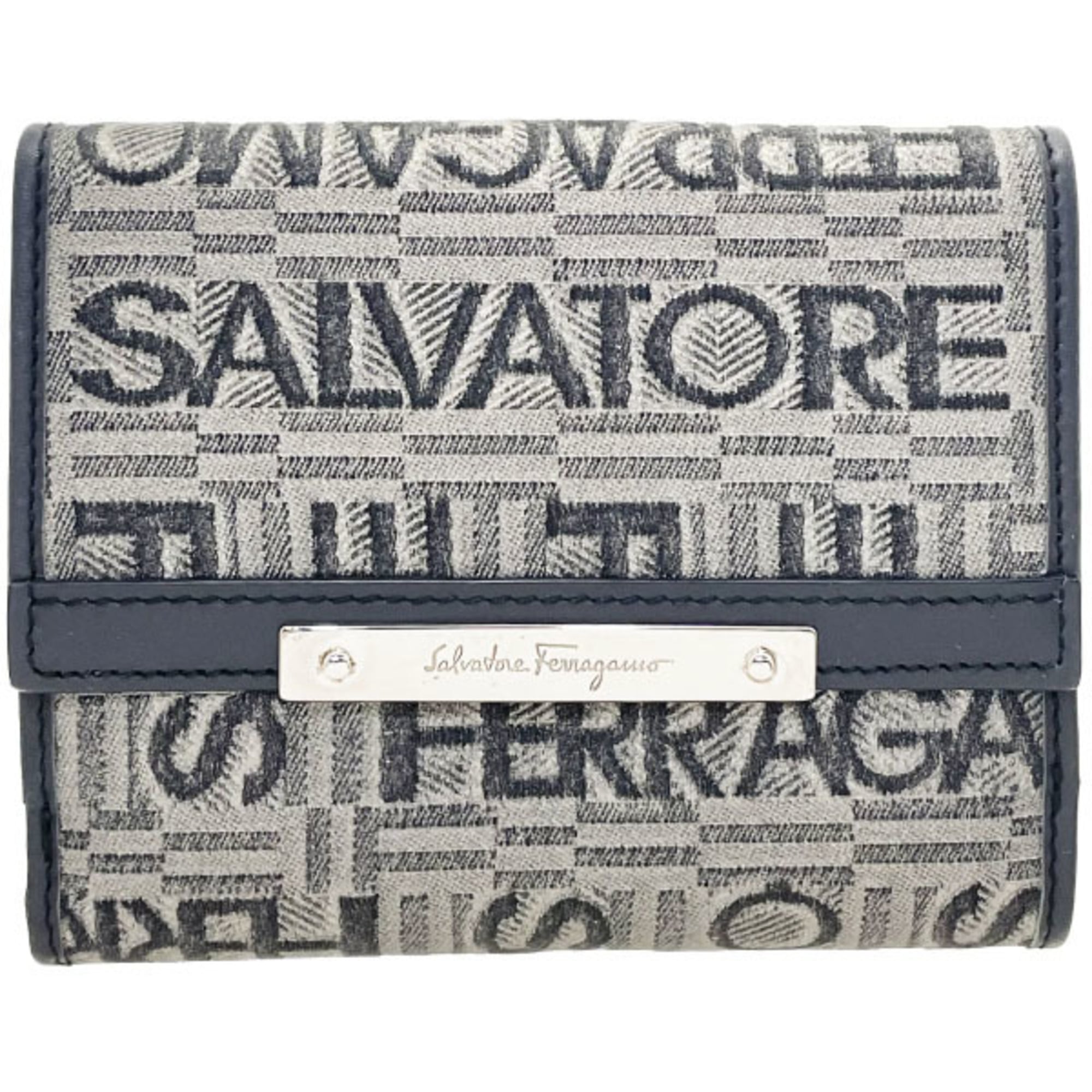 Salvatore Ferragamo Gray Canvas Leather Wallet (Bi-Fold) (Pre-Owned)