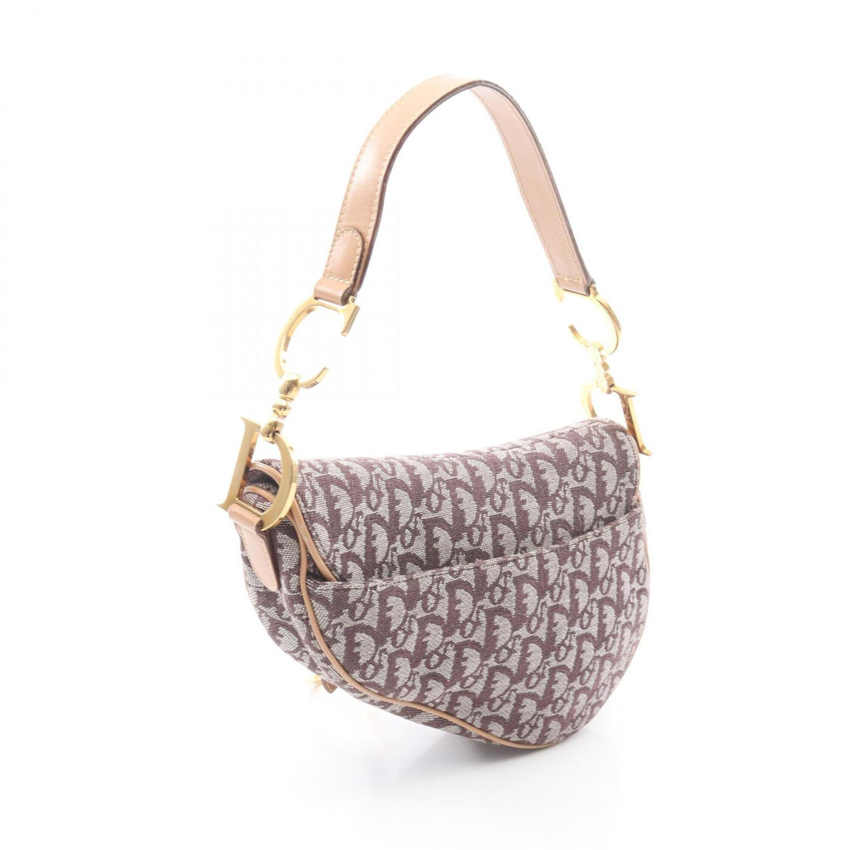 Christian Dior Trotter Beige Brown Canvas Leather Handbag Saddle Bag (Pre-Owned)