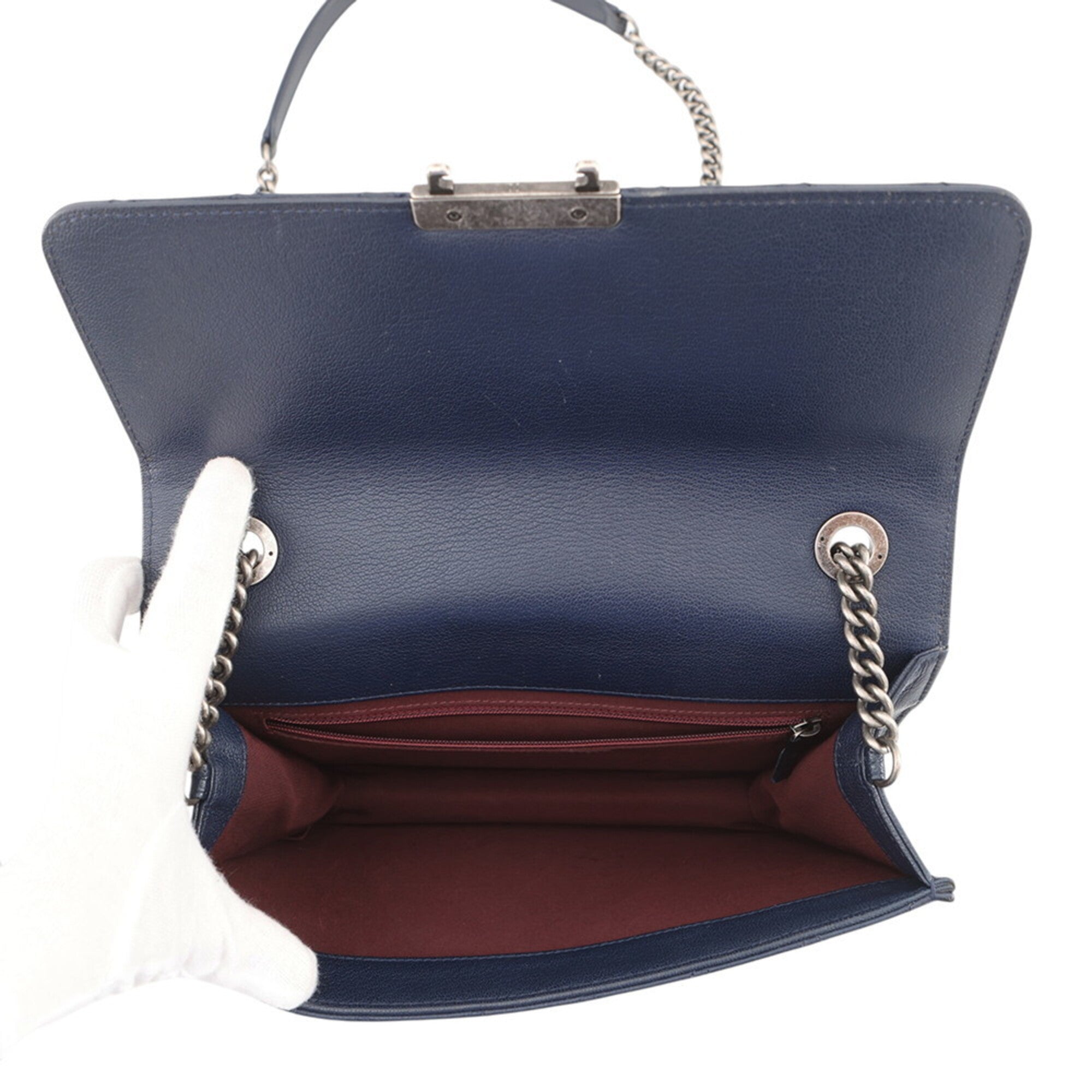 Chanel Navy Leather Handbag Shoulder Bag (Pre-Owned)