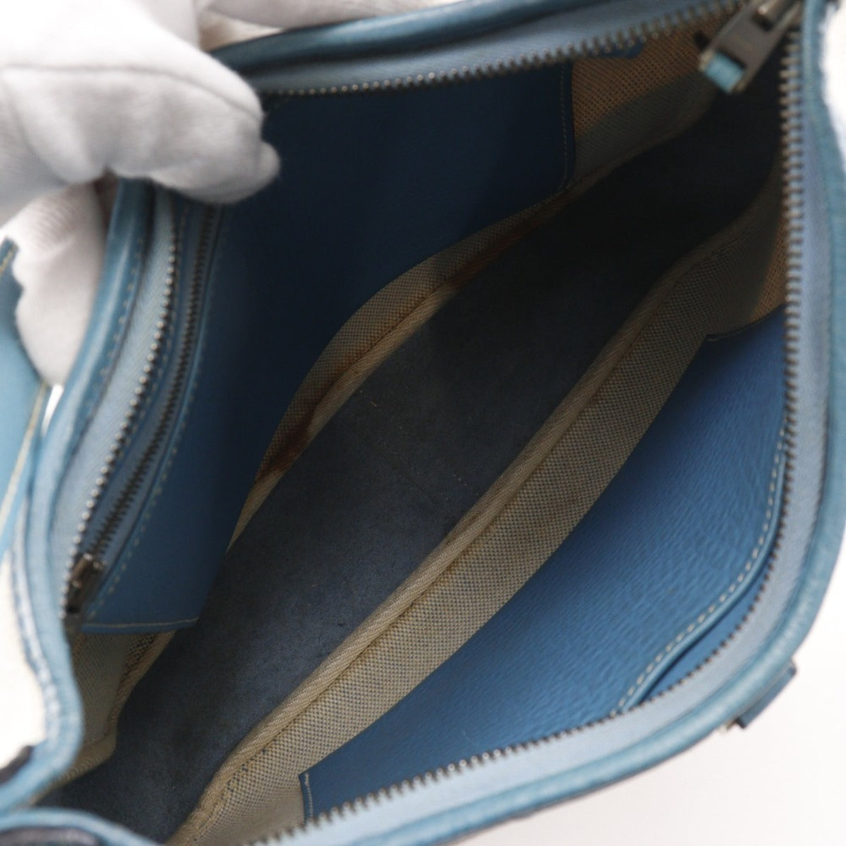 Hermes Trim Blue Natural Toile H Shoulder Bag (Pre-Owned)
