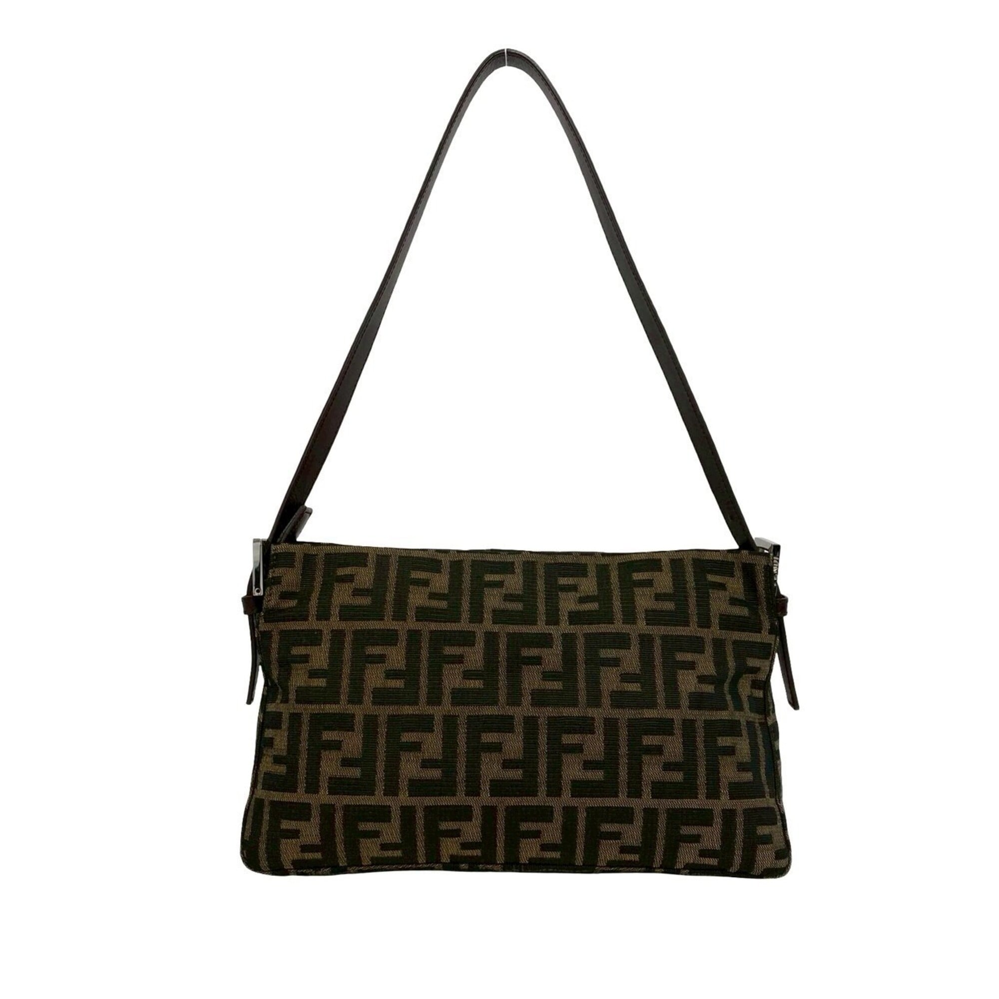 Fendi Black Brown Canvas Leather Handbag Shoulder Bag (Pre-Owned)