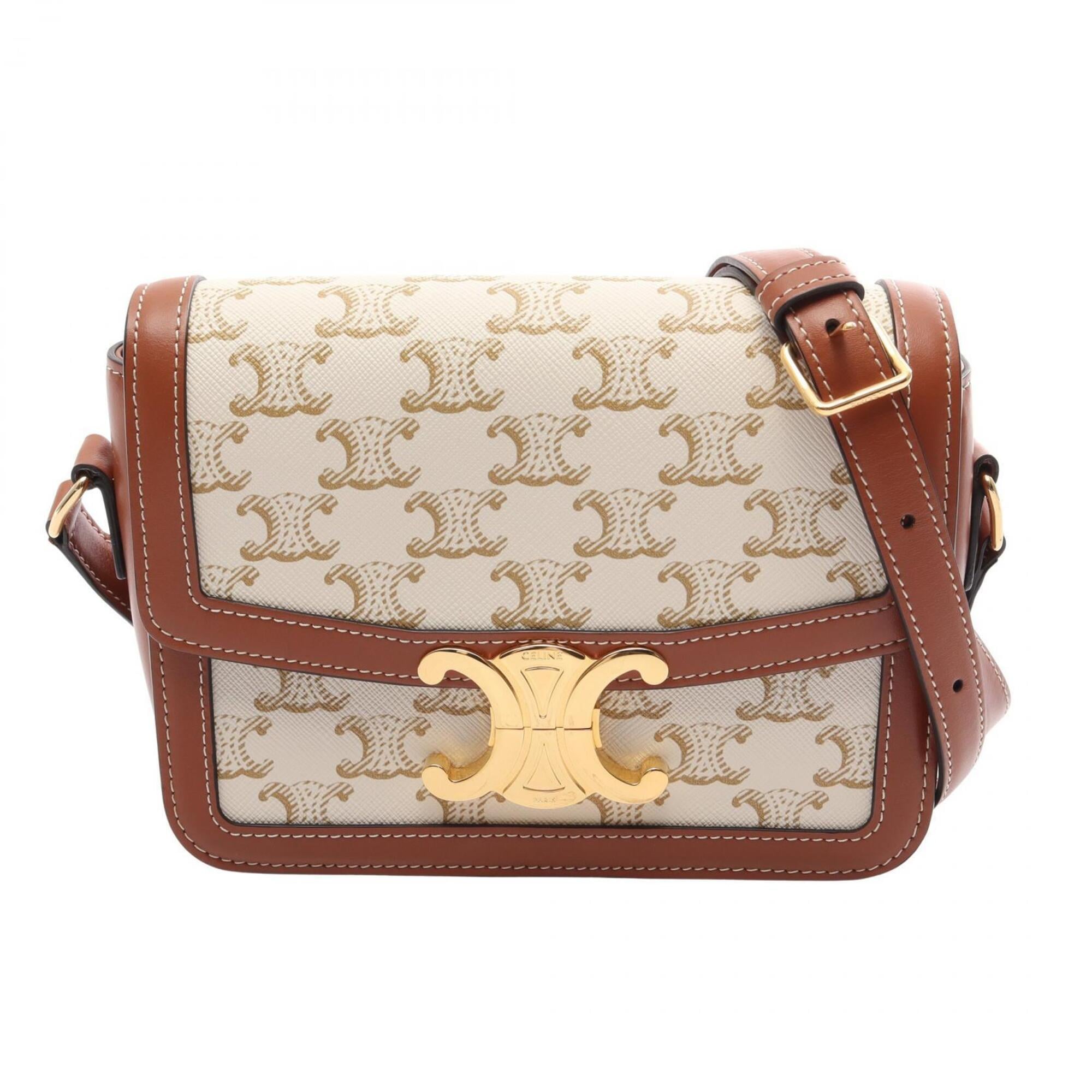 Celine Beige Brown White Coated Canvas Leather Handbag Shoulder Bag (Pre-Owned)