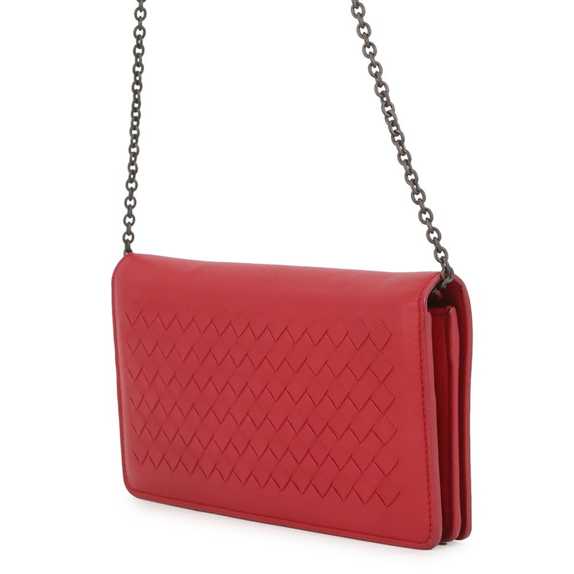 Bottega Veneta Red Color Leather Chain/Shoulder Wallet (Pre-Owned)