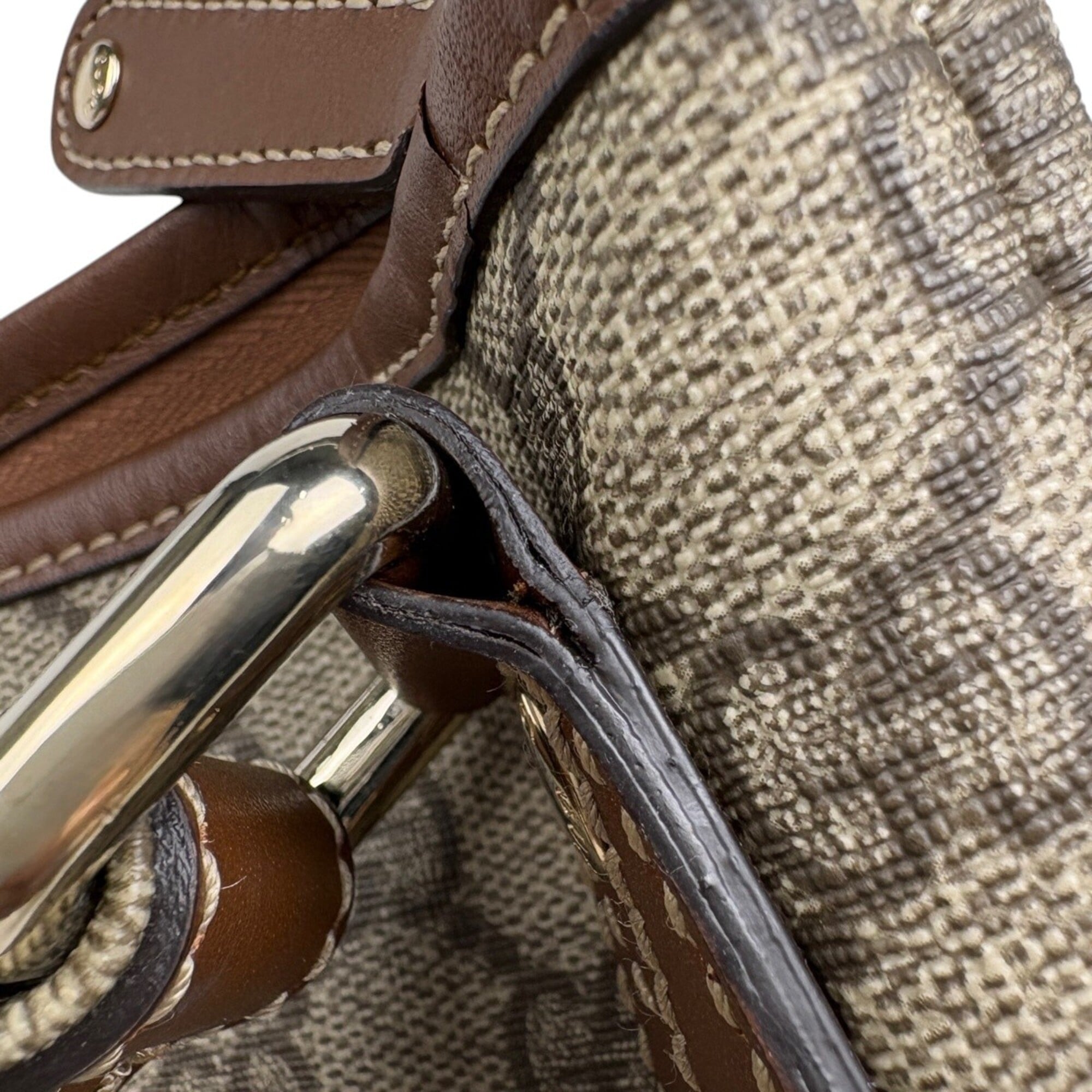 Gucci Beige Brown Coated Canvas Leather Shoulder Bag (Pre-Owned)