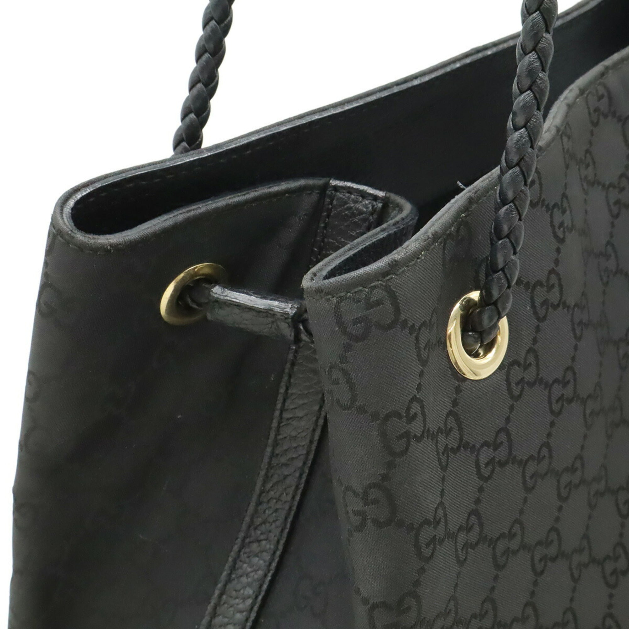 Gucci Black Nylon Leather Shoulder Bag Tote Bag (Pre-Owned)