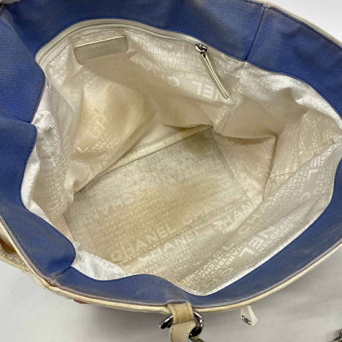 Chanel Blue White Canvas Tote Bag (Pre-Owned)