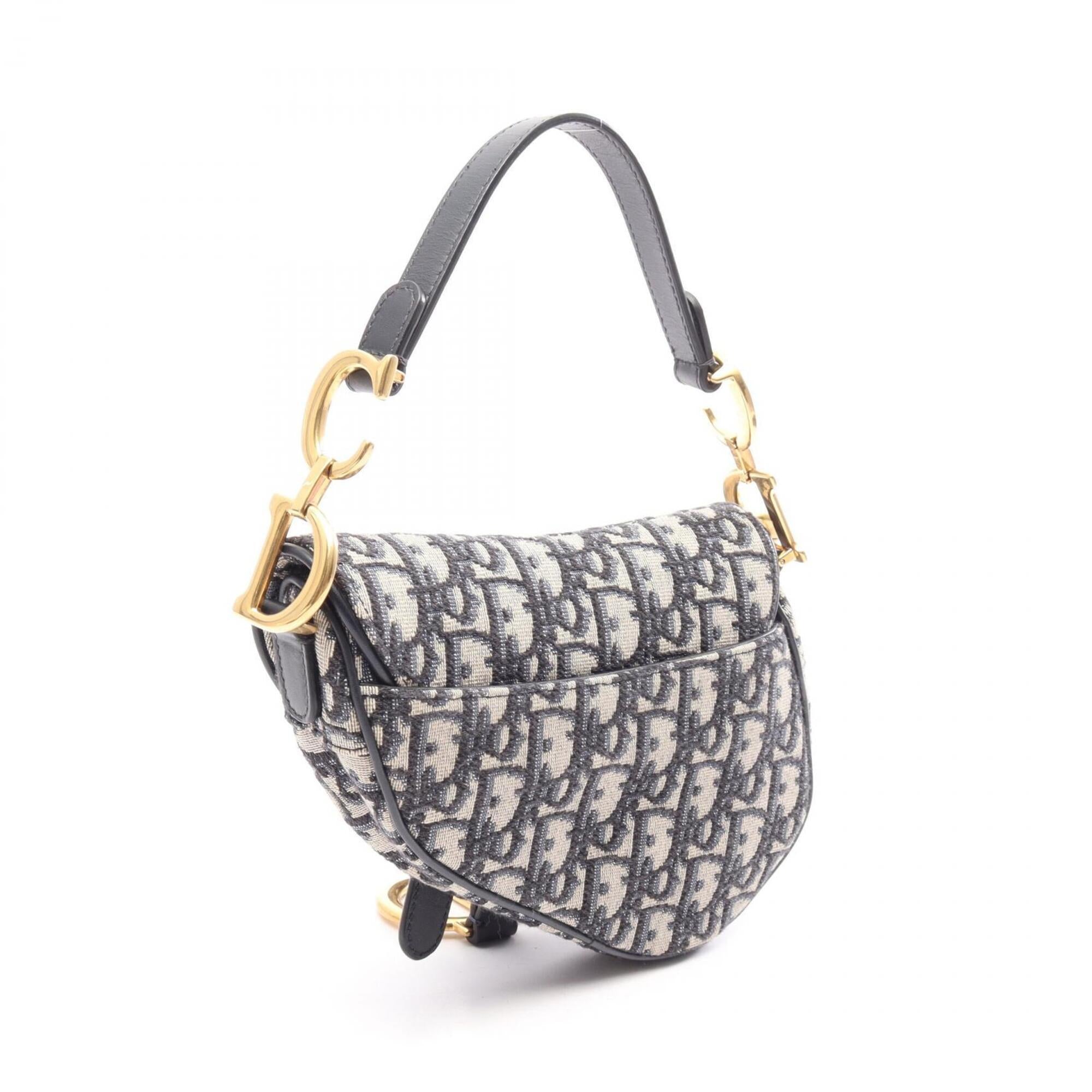 Christian Dior Beige Navy Canvas Leather Handbag Saddle Bag (Pre-Owned)