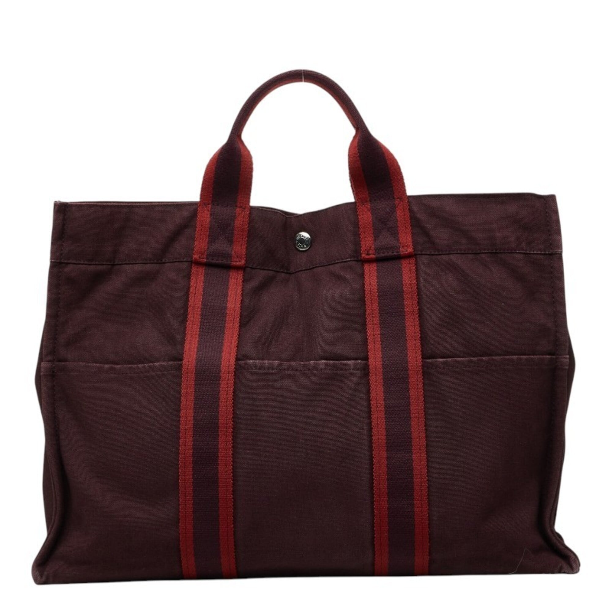 Hermes Red Color Wine Canvas Handbag Tote Bag (Pre-Owned)