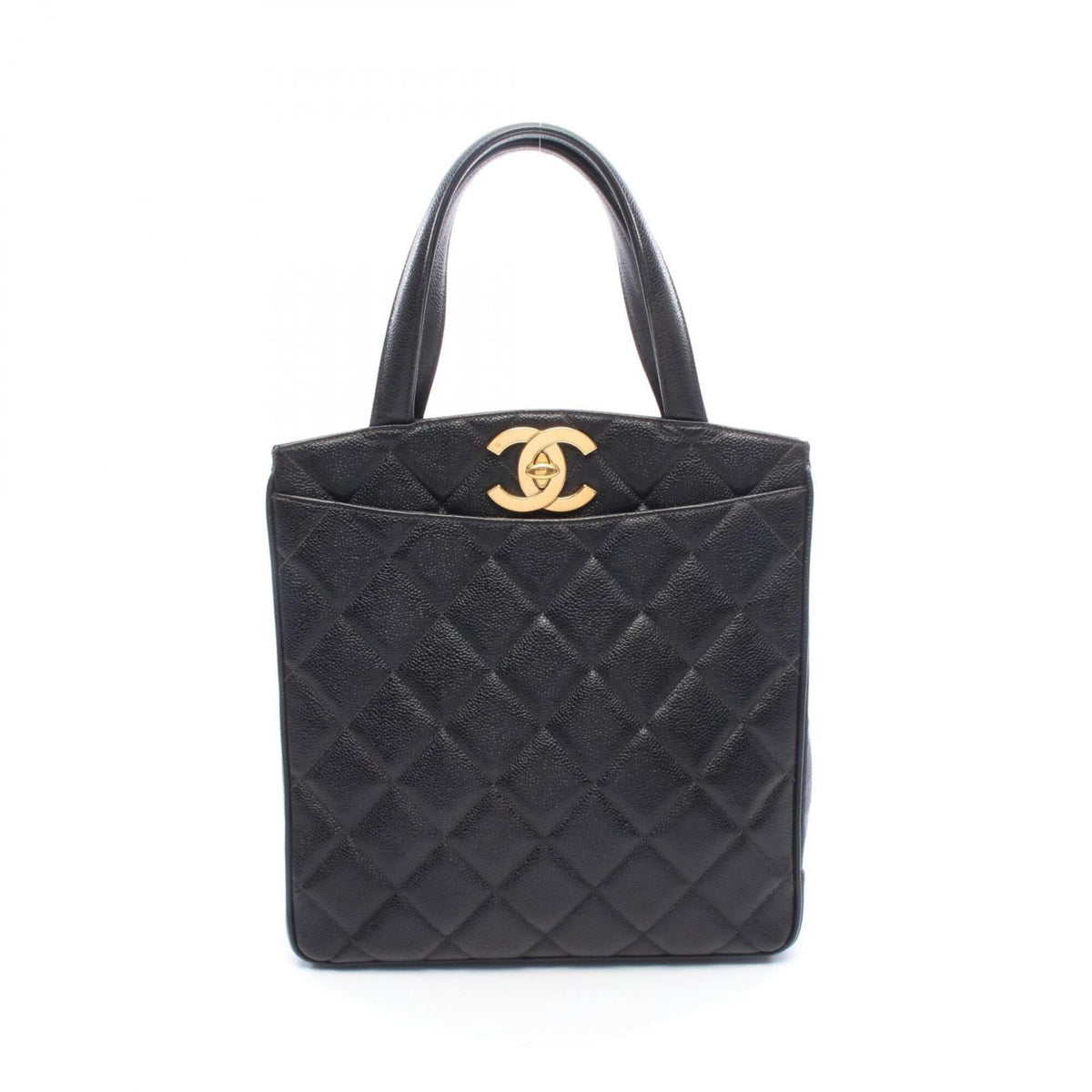 Chanel Matelasse Black Grained Calfskin Handbag Tote Bag (Pre-Owned)