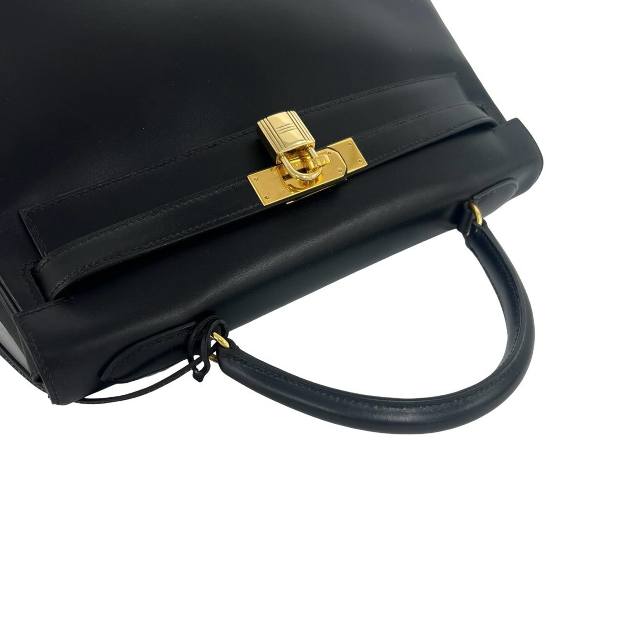 Hermes Black Box Calf Leather Handbag Shoulder Bag (Pre-Owned)