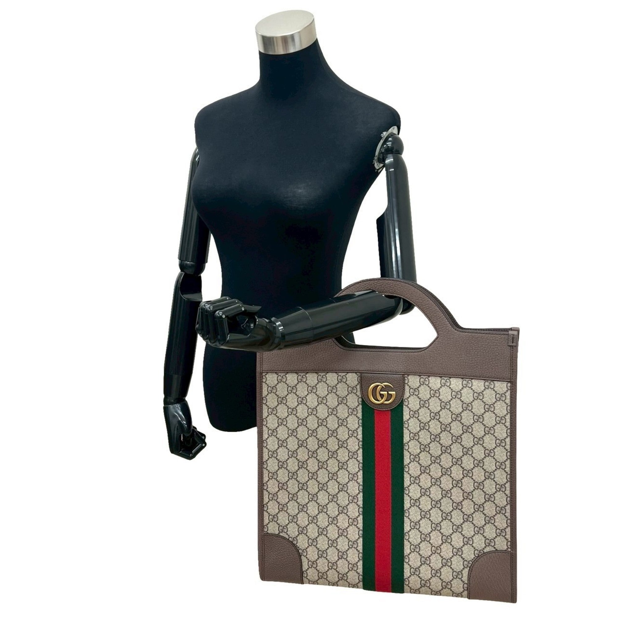 Gucci Brown Green Red Color Leather Pvc Handbag Tote Bag (Pre-Owned)
