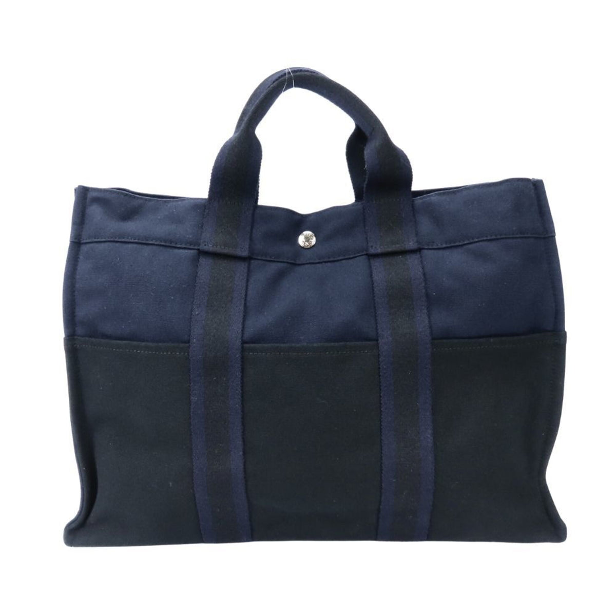 Hermes Black Navy Canvas Tote Bag (Pre-Owned)