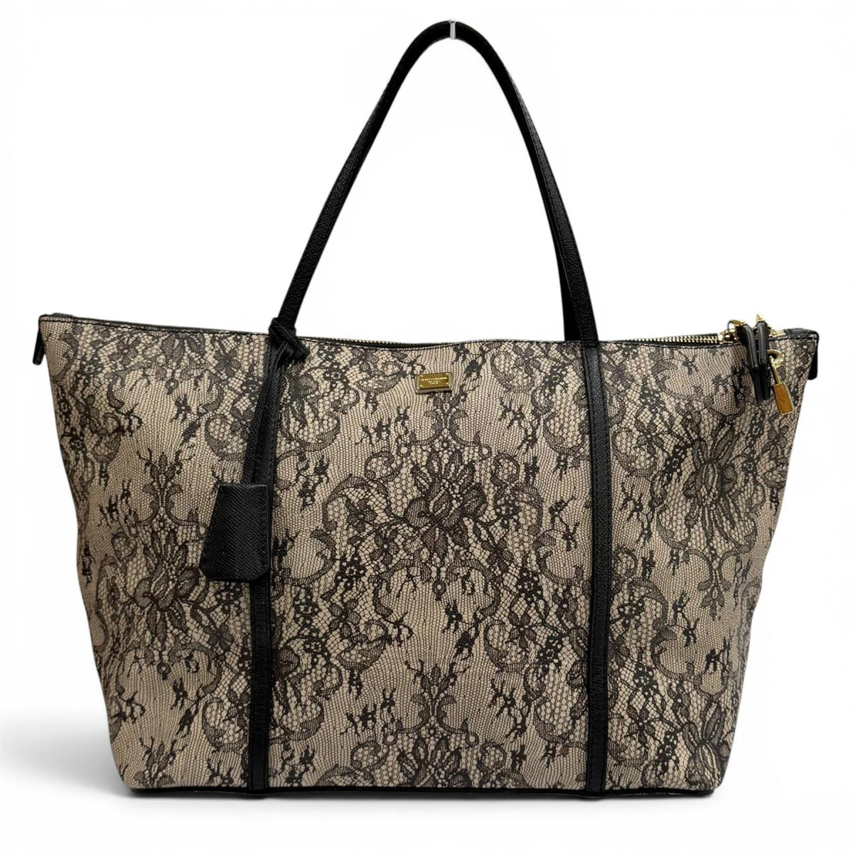 Dolce & Gabbana Beige Black Leather Tote Bag (Pre-Owned)