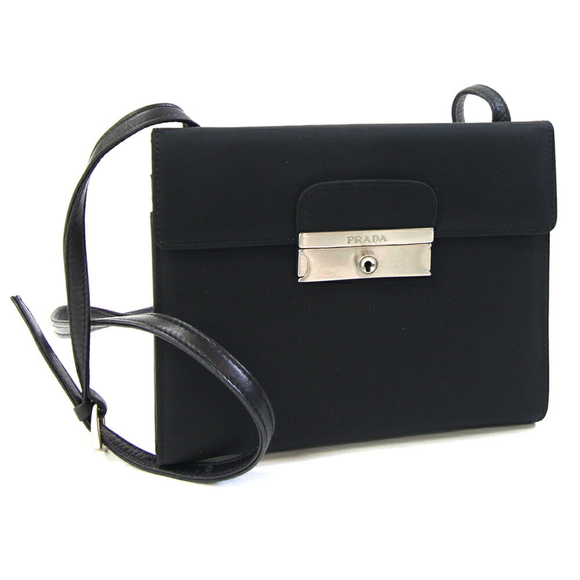 Prada Black Nylon Leather Pochette Shoulder Bag (Pre-Owned)