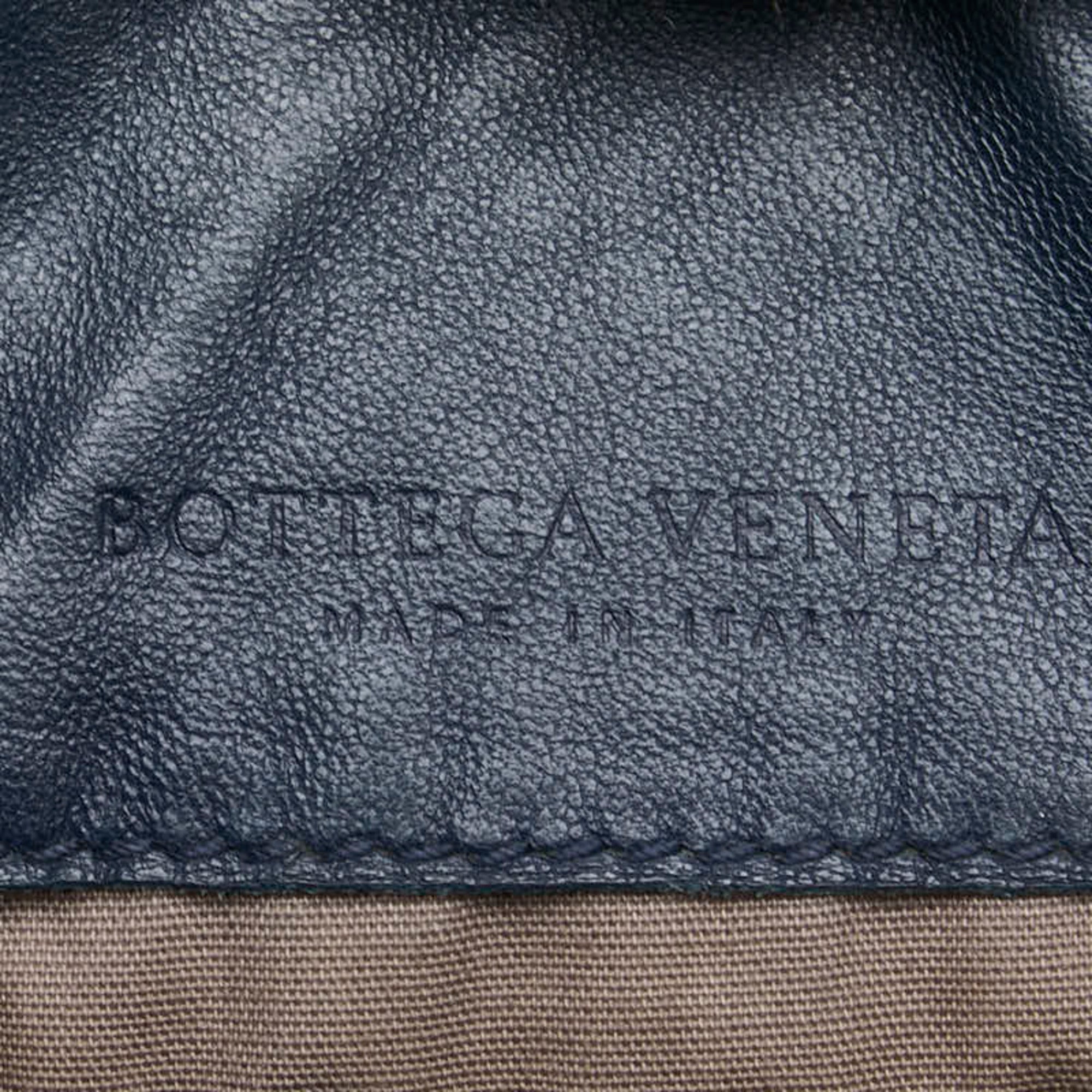 Bottega Veneta Navy Black Leather Shoulder Bag (Pre-Owned)
