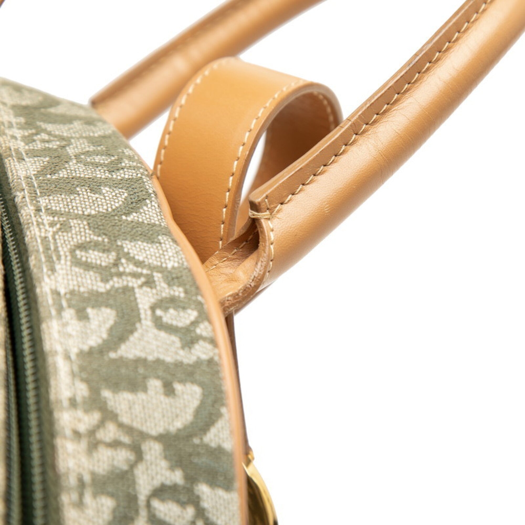 Christian Dior Beige Green Canvas Leather Handbag (Pre-Owned)