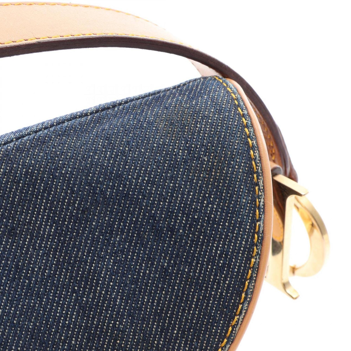 Christian Dior Brown Navy Denim Leather Handbag Saddle Bag (Pre-Owned)