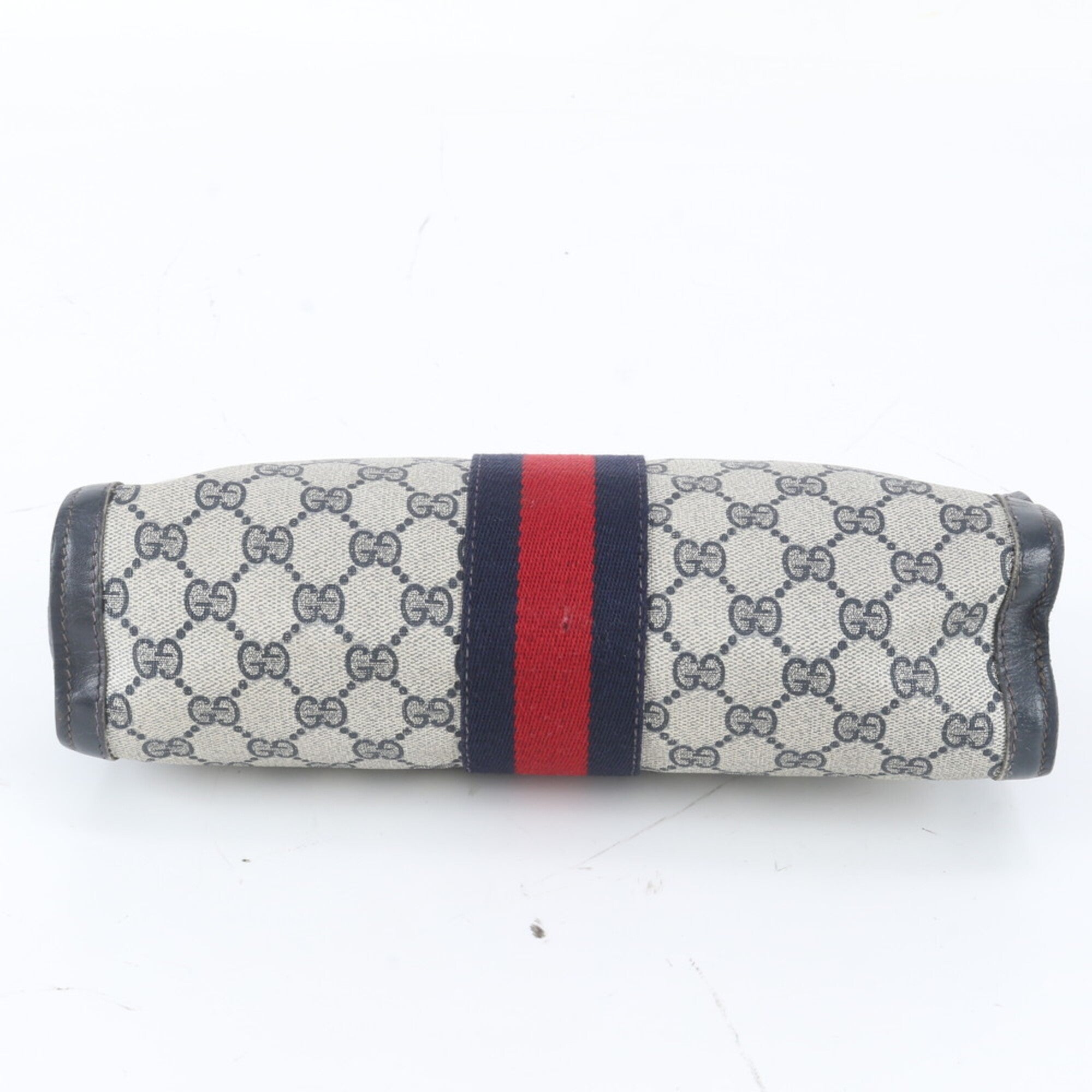 Gucci Navy Leather Coated Canvas Clutch Bag Pouch (Pre-Owned)