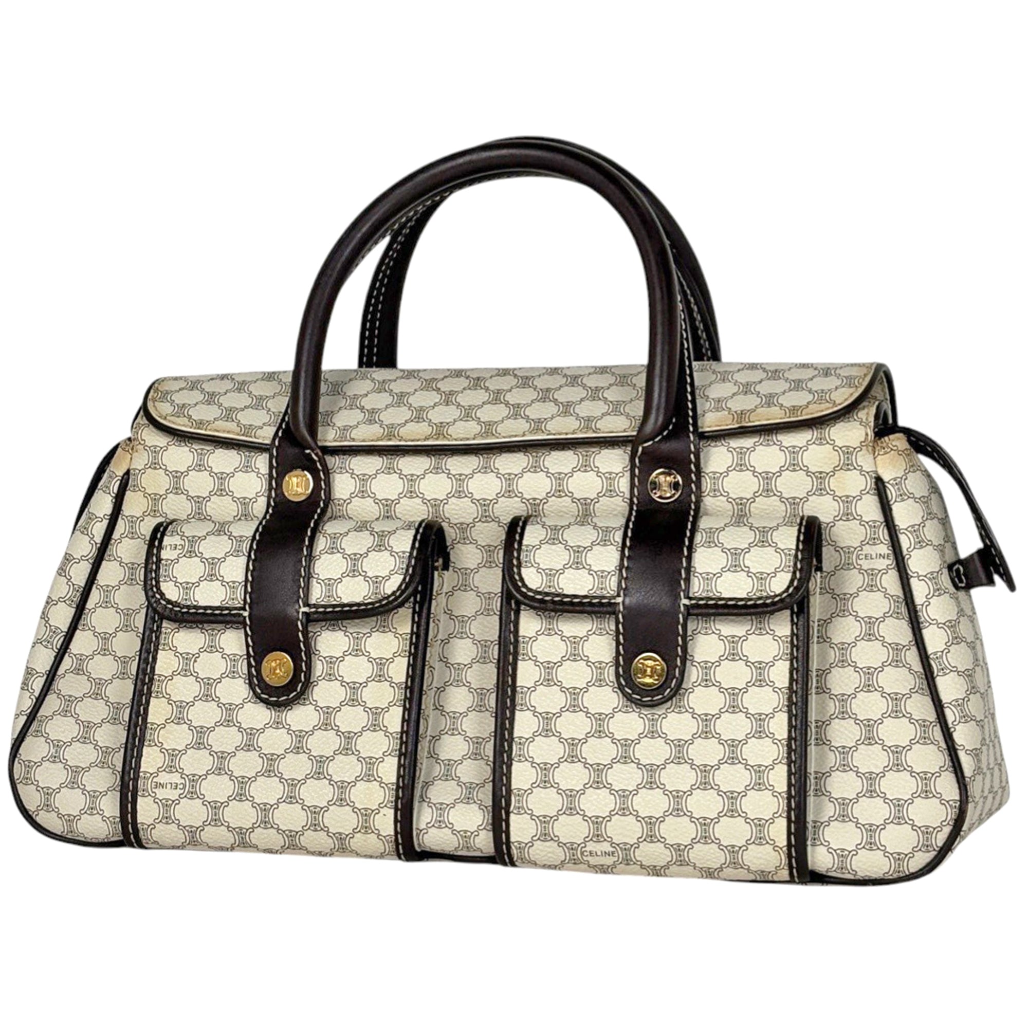 Celine Macadam White Coated Canvas Leather Handbag (Pre-Owned)