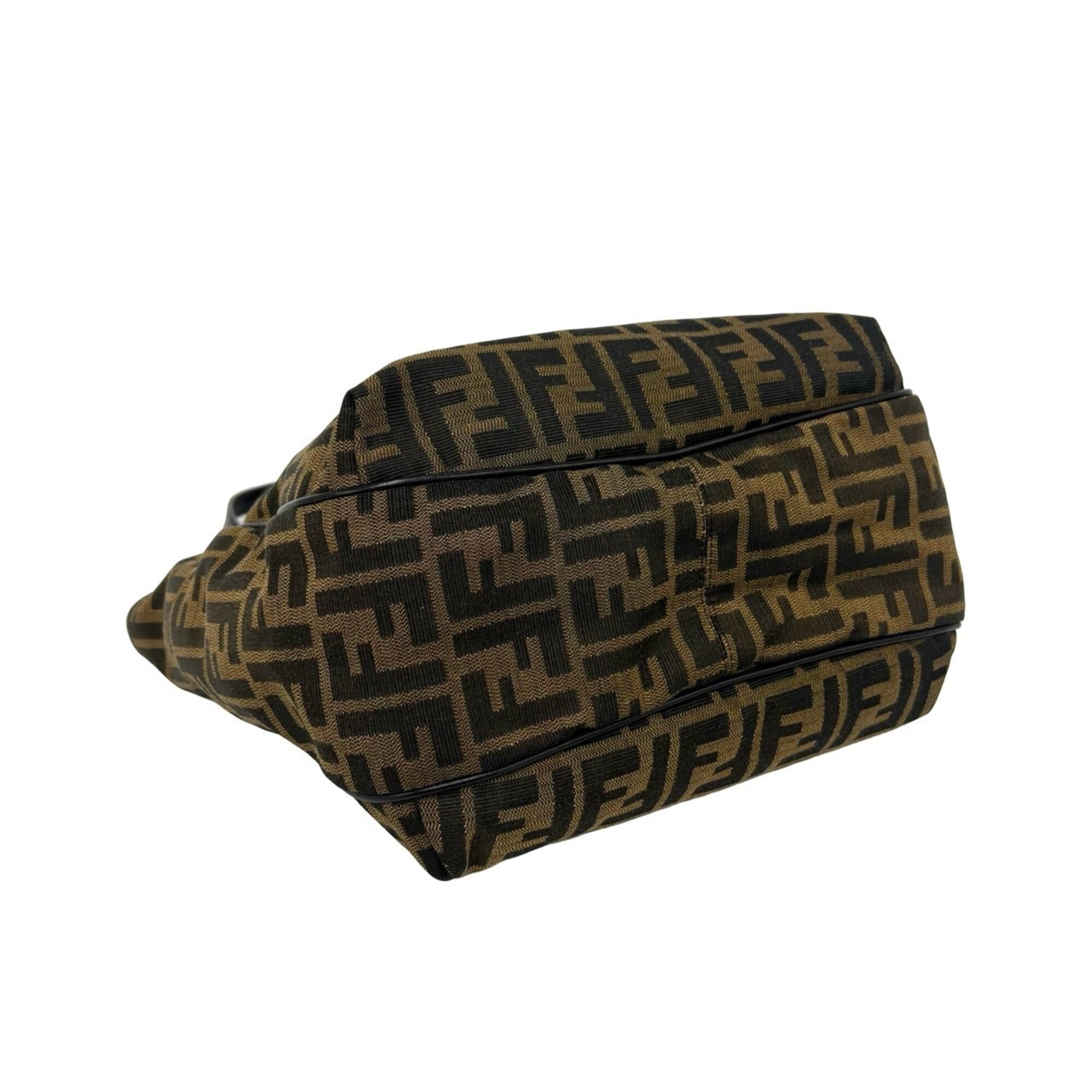 Fendi Black Brown Canvas Leather Handbag Tote Bag (Pre-Owned)