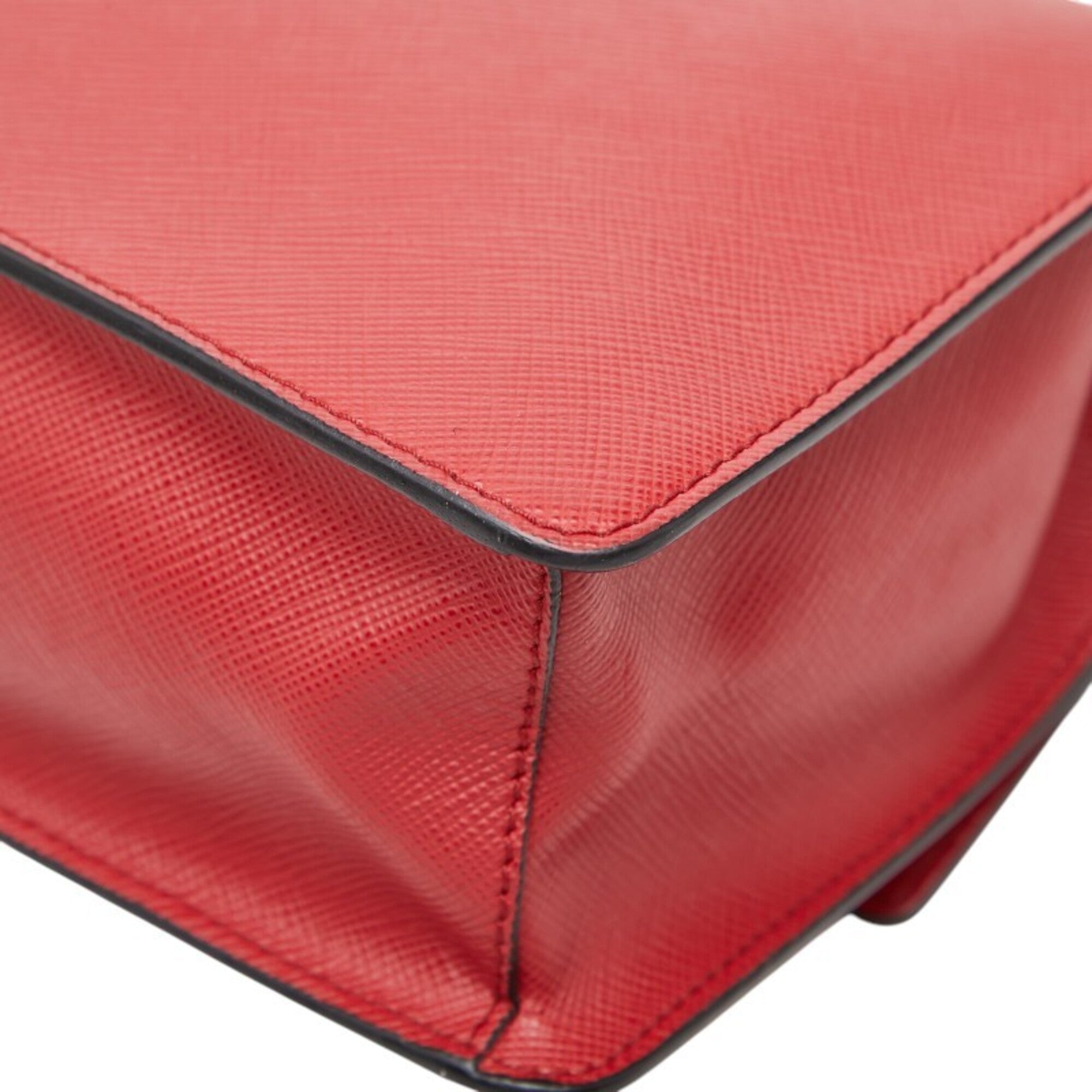 Prada Red Color Saffiano Triangle Leather Shoulder Bag (Pre-Owned)
