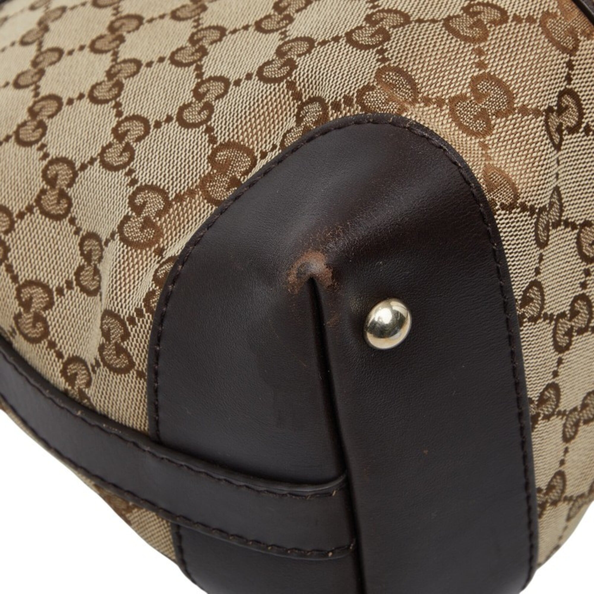 Gucci Beige Brown Canvas Leather Handbag Shoulder Bag (Pre-Owned)