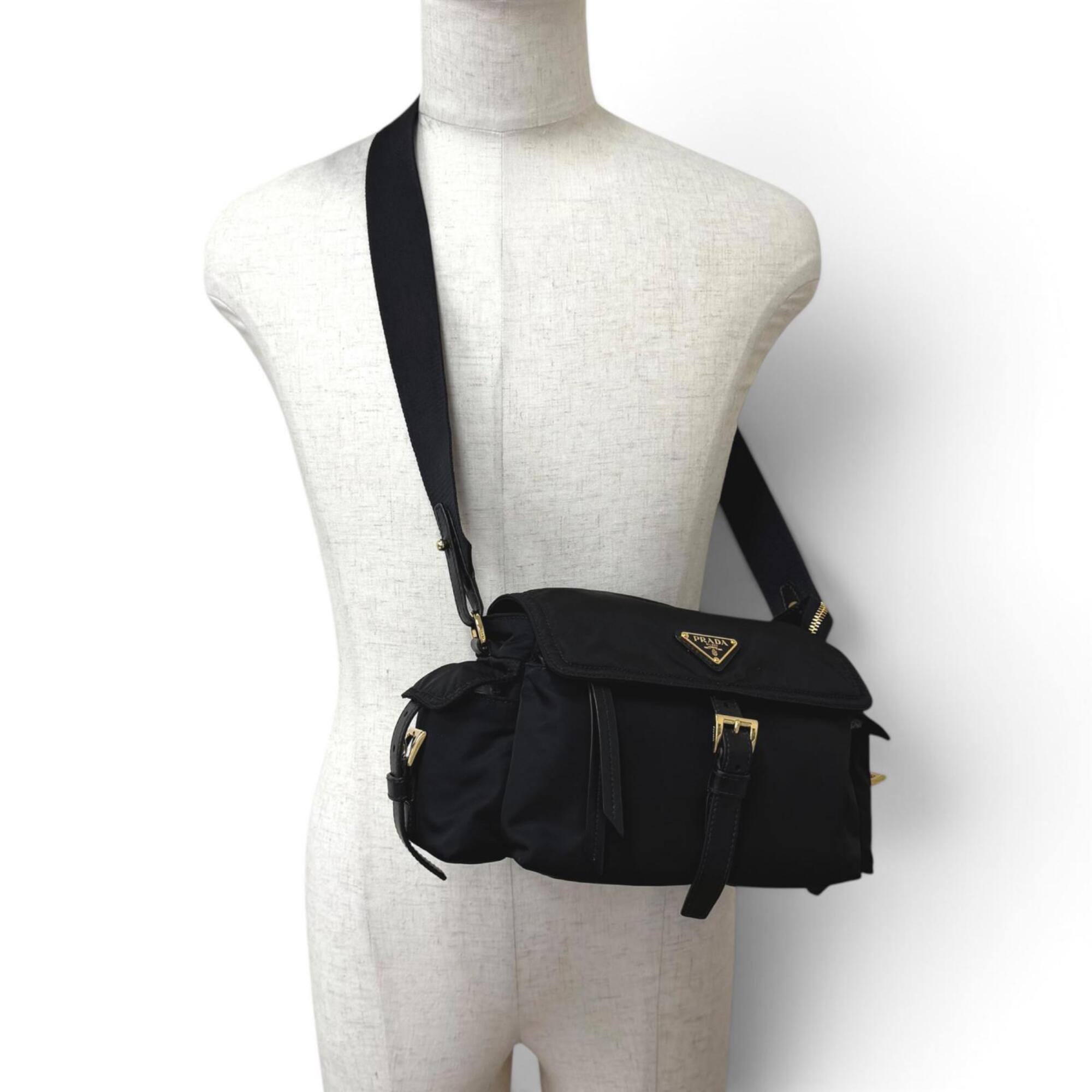 Prada Black Gold Polyamide Leather Shoulder Bag (Pre-Owned)
