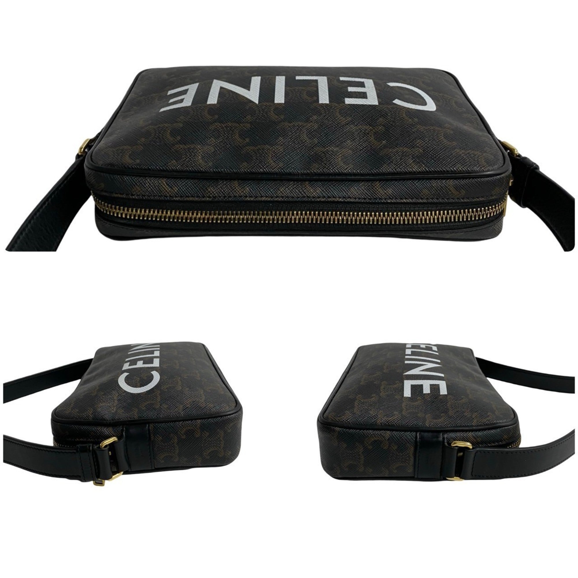 Celine Black Brown Leather Pvc Pochette Shoulder Bag (Pre-Owned)