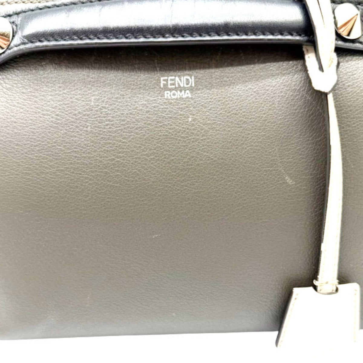 Fendi Black Gray Leather Handbag Shoulder Bag (Pre-Owned)